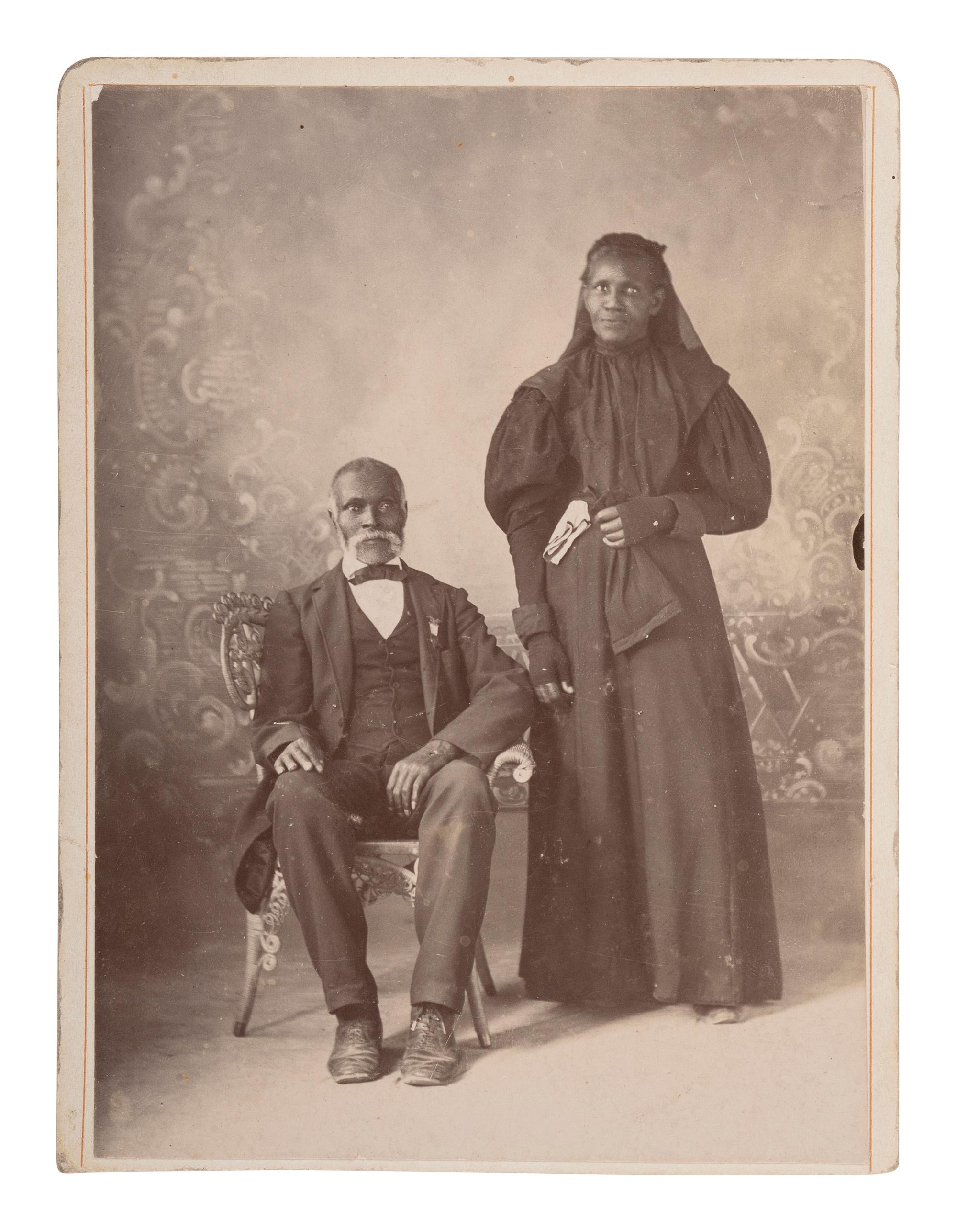 [CIVIL WAR]. Post-Civil War Cabinet Card of African American veteran and nurse.
