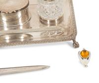 A English Silver Standish with a Buccellati Silver Letter Opener