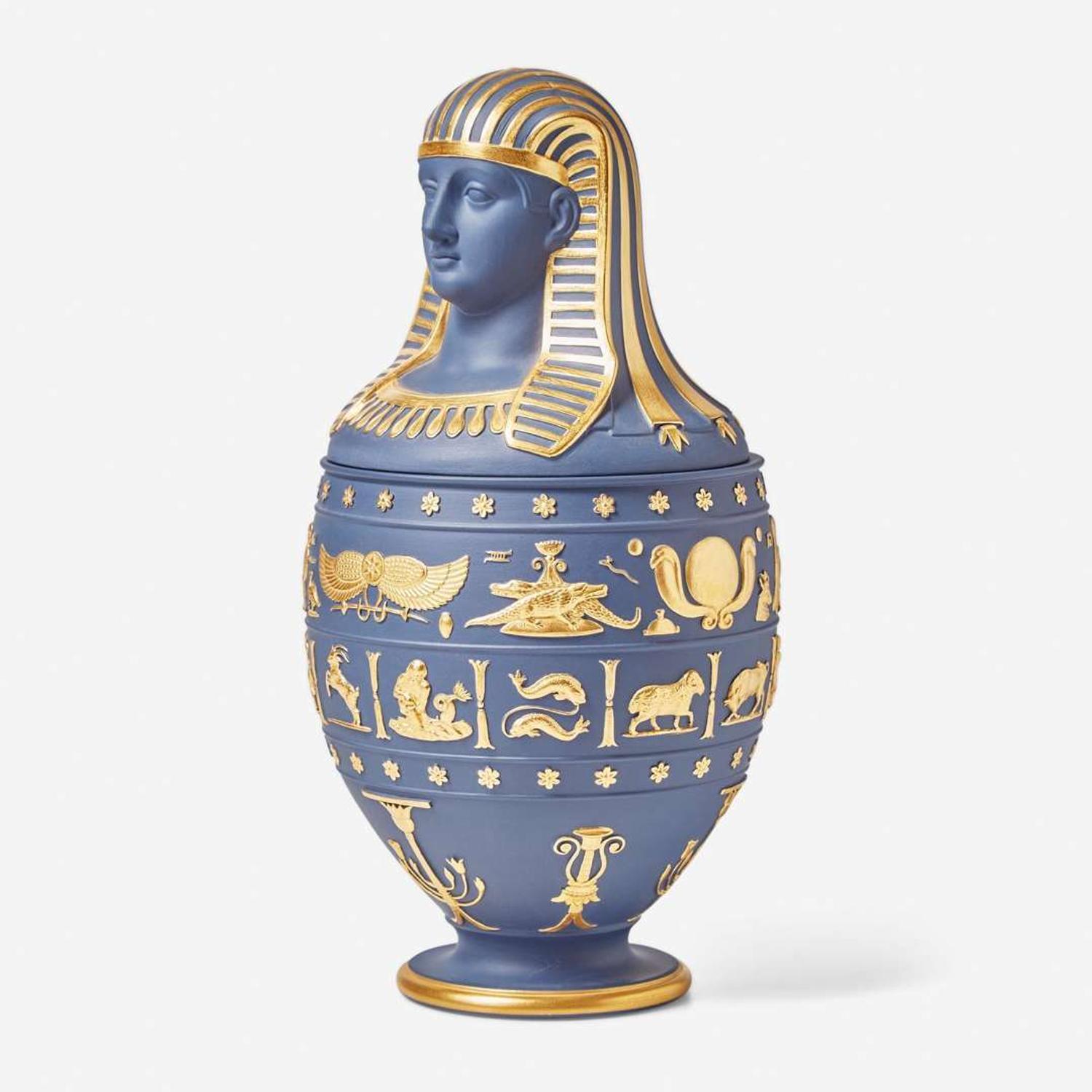 A Wedgwood Portland Blue Jasperware Genius Collection Canopic Jar Vase UK, 1997