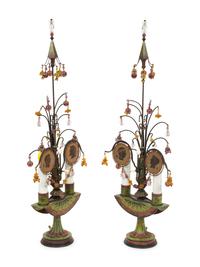 A Pair of Tole Peinte Two-Light Candelabra