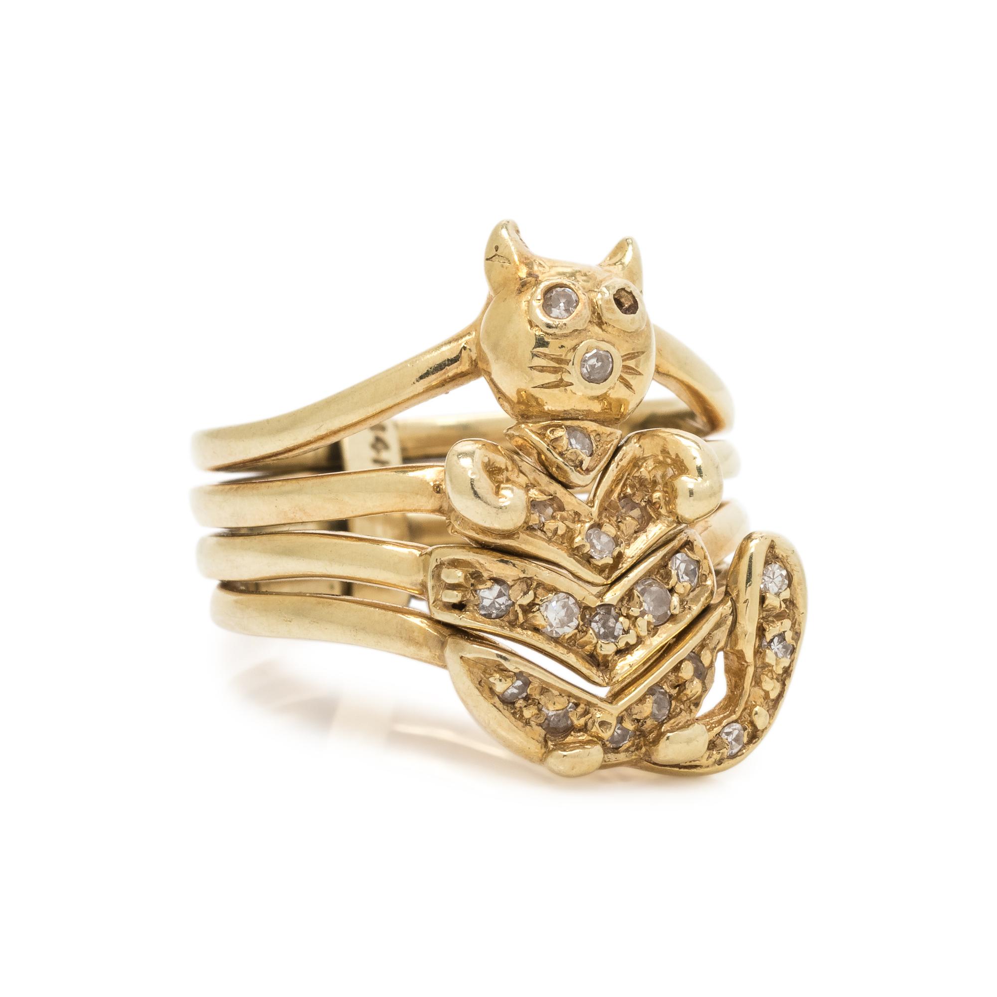 YELLOW GOLD AND DIAMOND CAT RING