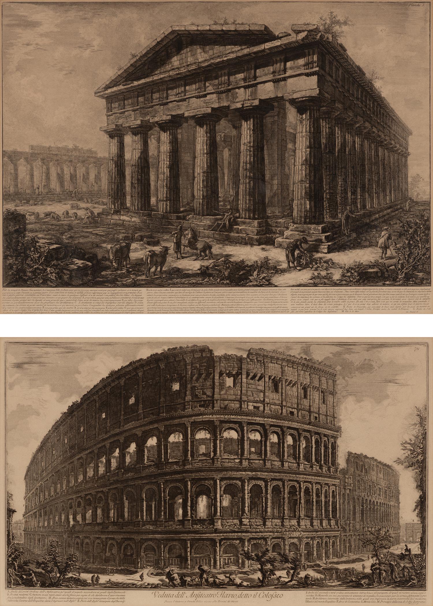 Giovanni Battista Piranesi (Italian, 1720-1778) — Veduta dell'Anfiteatro Flavio detto il Colosseo and Vue du temple de Neptune (two works)