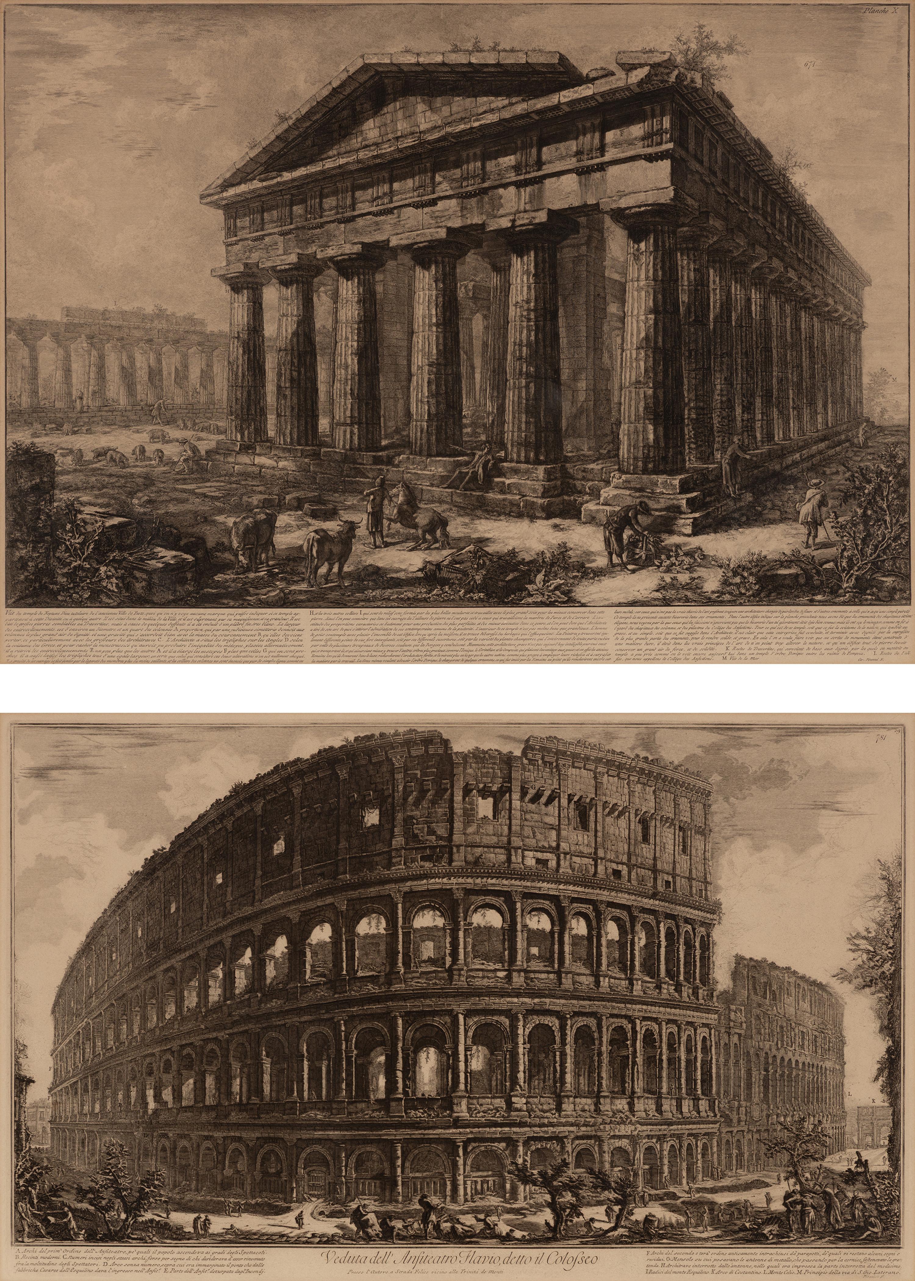 Giovanni Battista Piranesi (Italian, 1720-1778) — Veduta dell'Anfiteatro Flavio detto il Colosseo and Vue du temple de Neptune (two works)