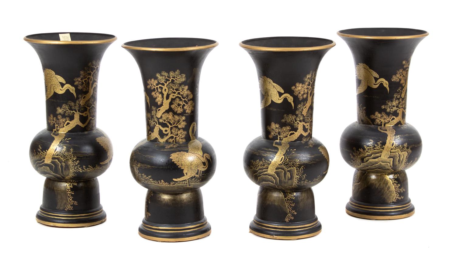 Four Chinoiserie Style Faux Lacquer Terracotta Vases Height 17 1/2 inches. — THOMAS N. MORGAN, LOS ANGELES, CA, 20TH CENTURY