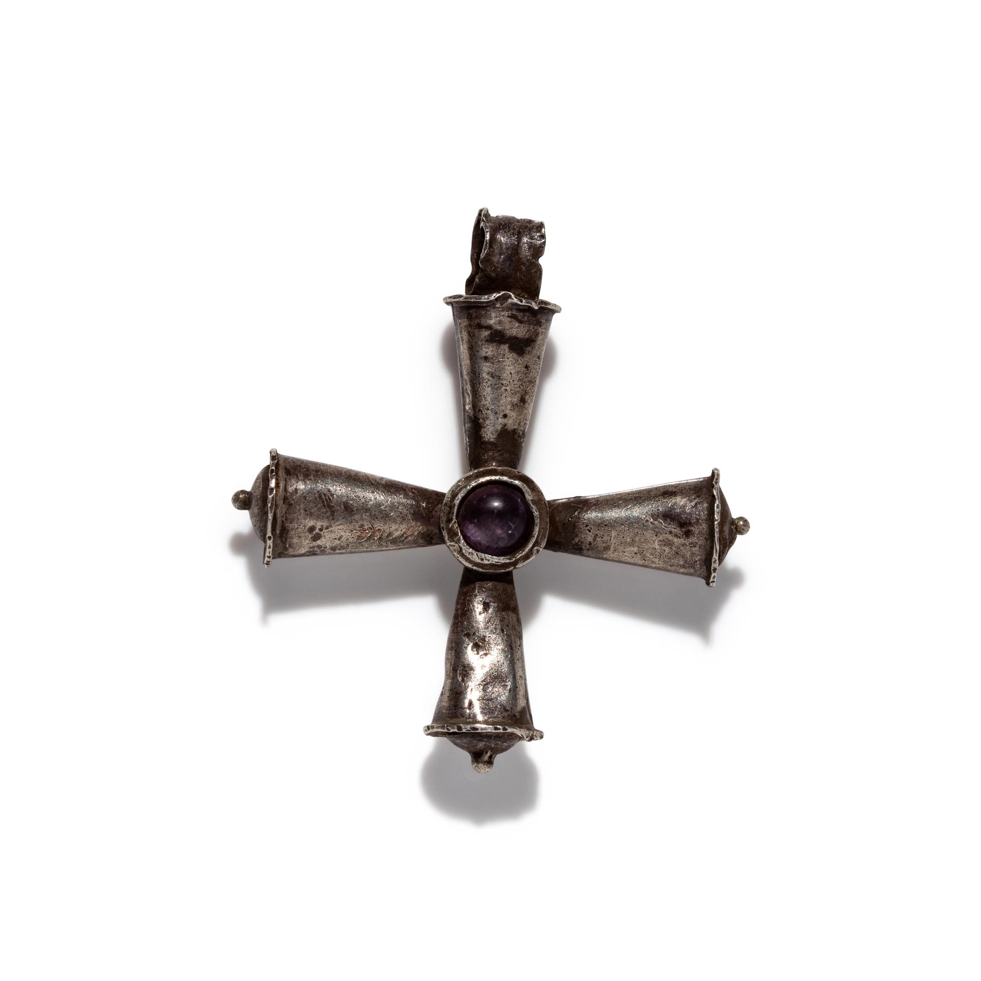 A Byzantine Silver and Amethyst Cross Pendant