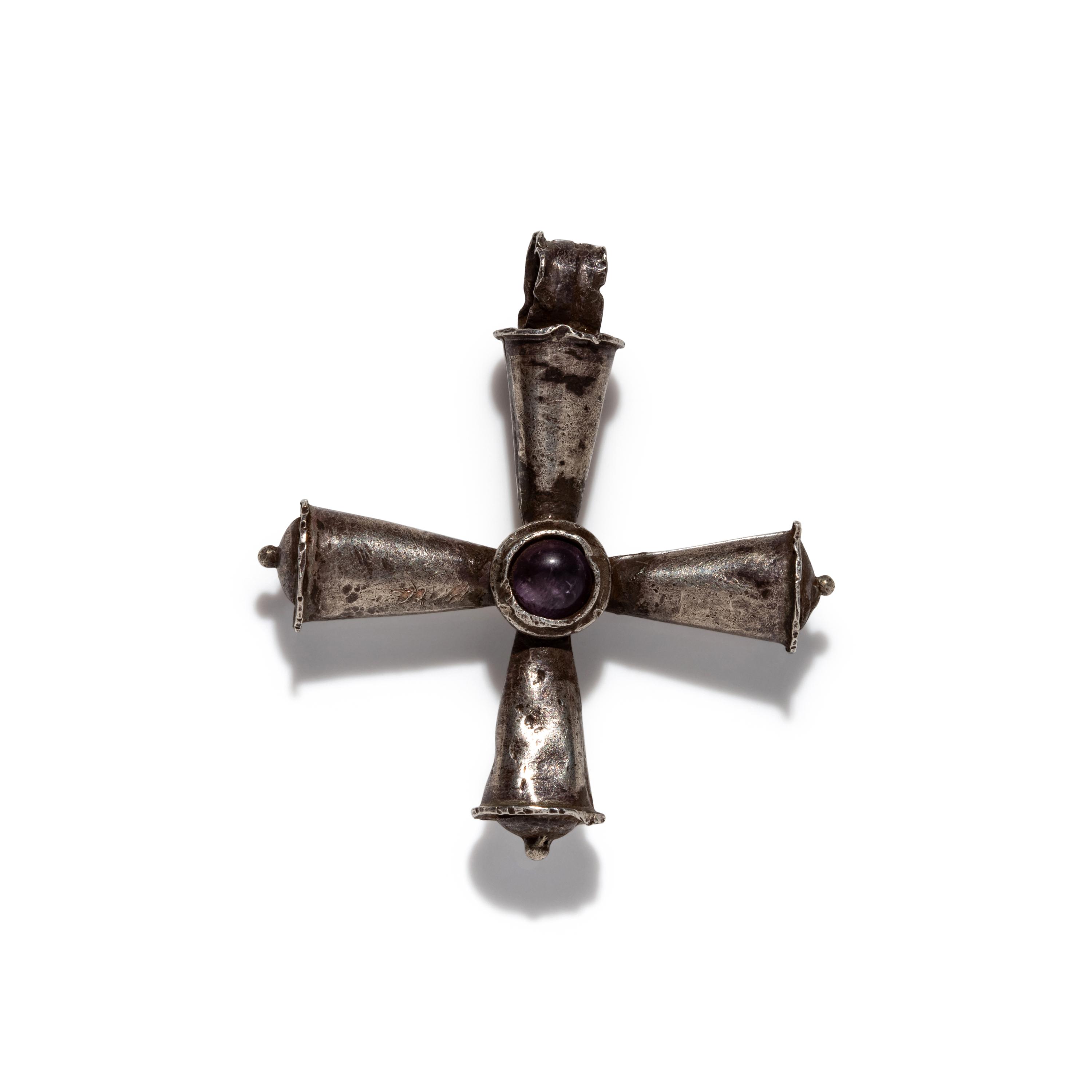 A Byzantine Silver and Amethyst Cross Pendant