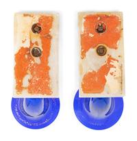 A Pair of English Brass, Glass and Marble Cornucopia Vases
