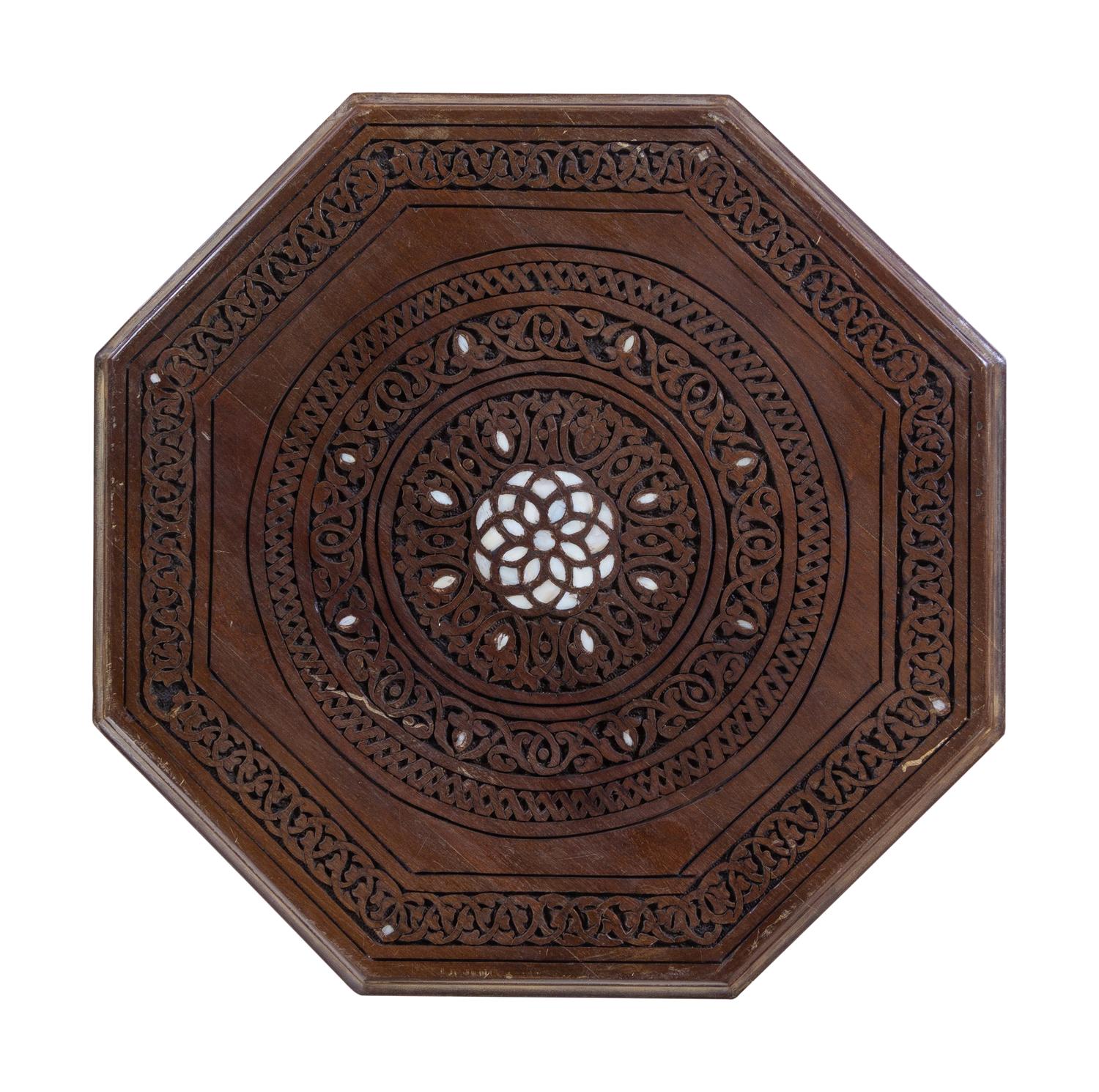A Moorish Style Mother-of-Pearl Inlaid Carved Walnut Table