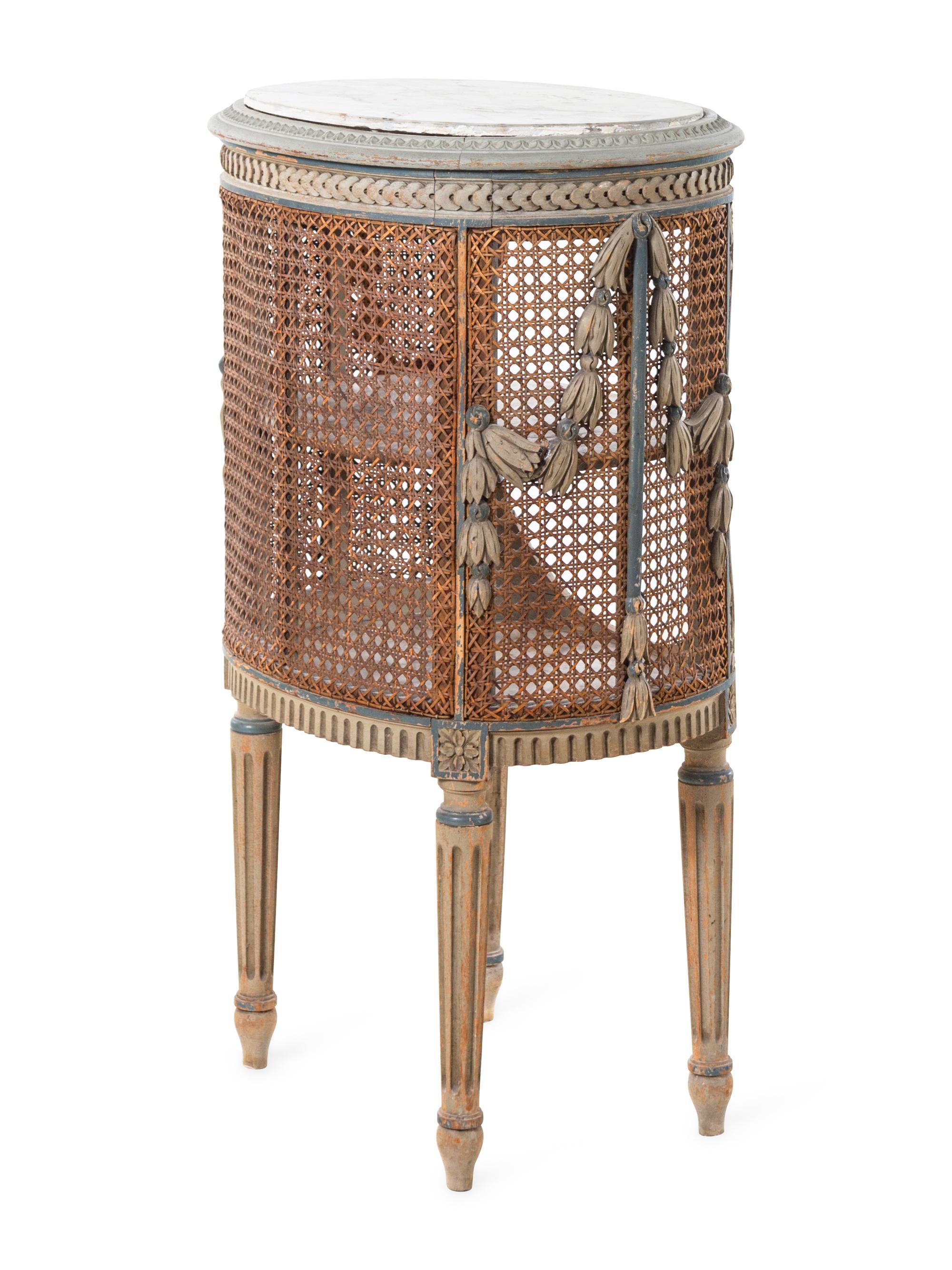 A Louis XVI Style Gray-Painted Marble-Top Side Table