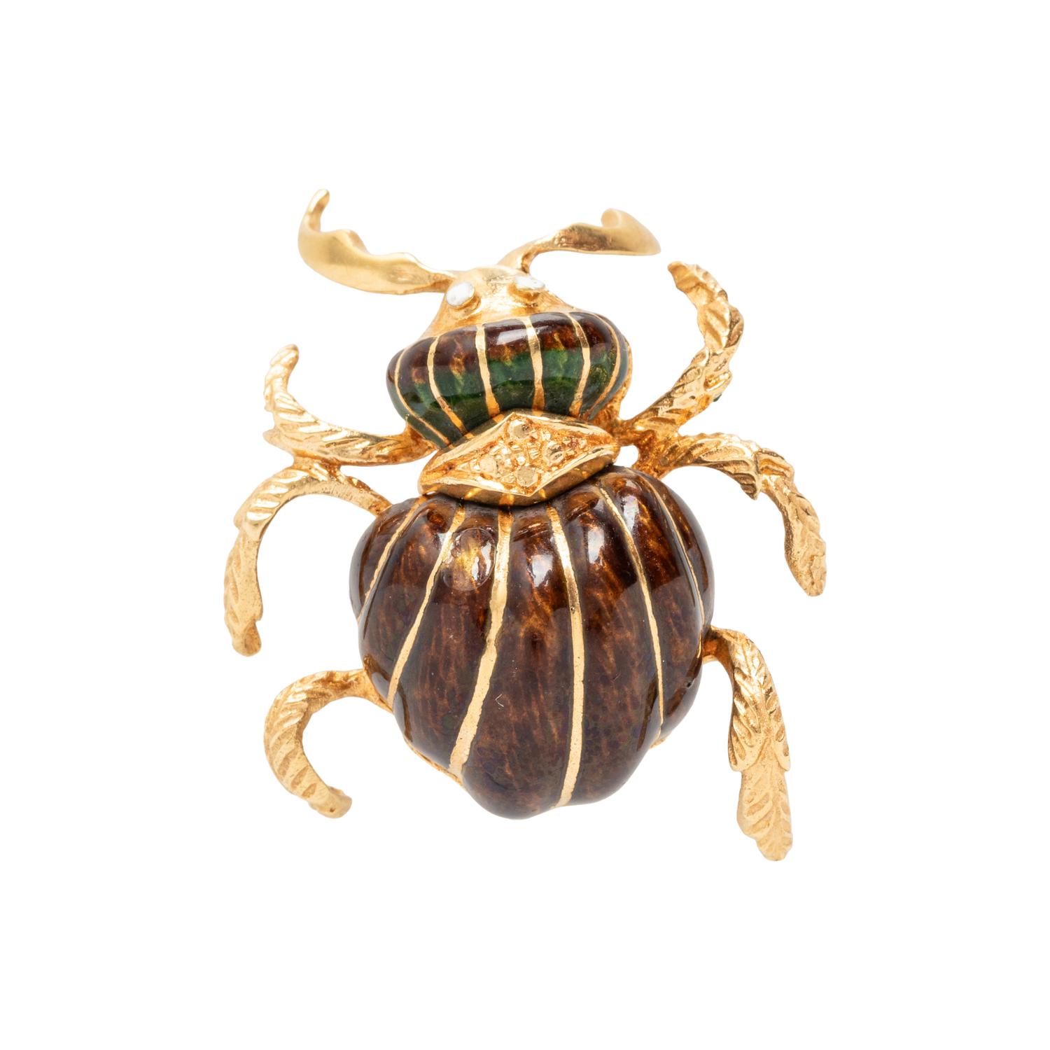 YELLOW GOLD AND ENAMEL BEETLE BROOCH