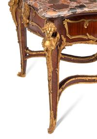 A Louis XV Style Gilt Bronze Mounted Mahogany Marble-Top Salon Table