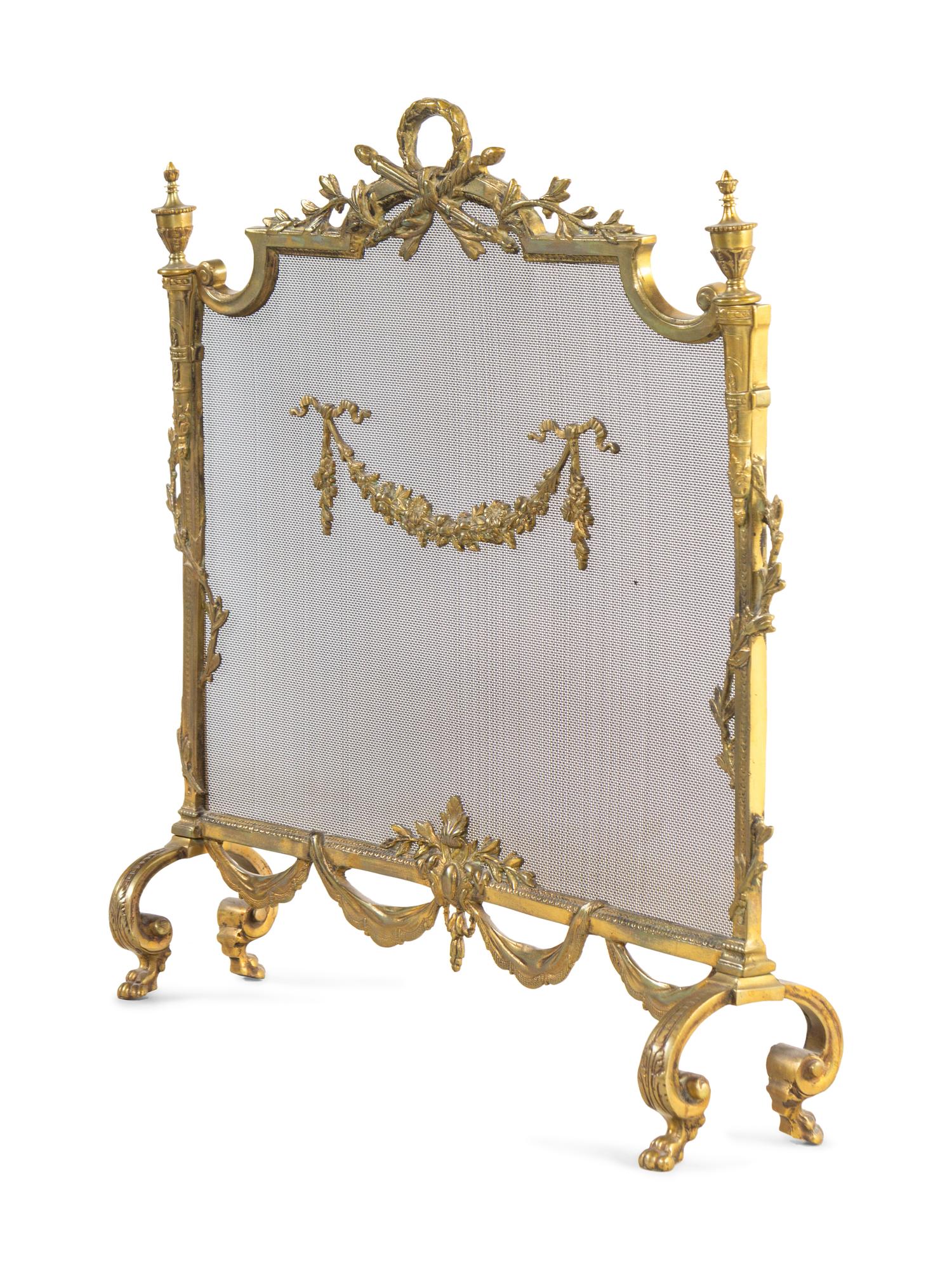 A Louis XVI Style Gilt Metal Fire Screen