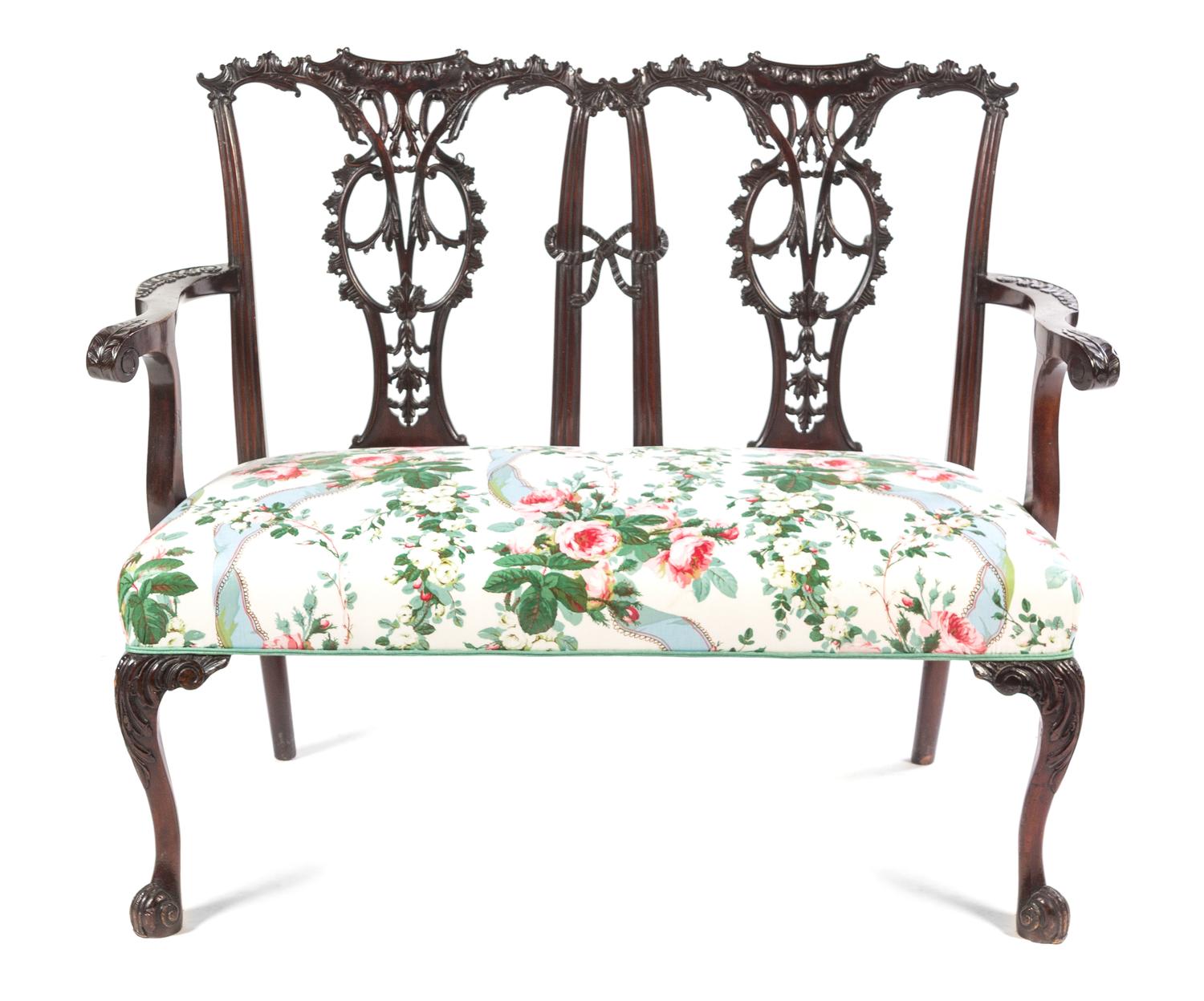 A Chippendale Style Mahogany Double Back Settee Height 36 1/2 x width 45 1/2 x depth 21 inches. — 19TH CENTURY