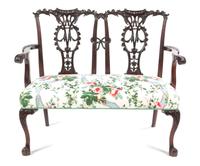 A Chippendale Style Mahogany Double Back Settee Height 36 1/2 x width 45 1/2 x depth 21 inches. — 19TH CENTURY