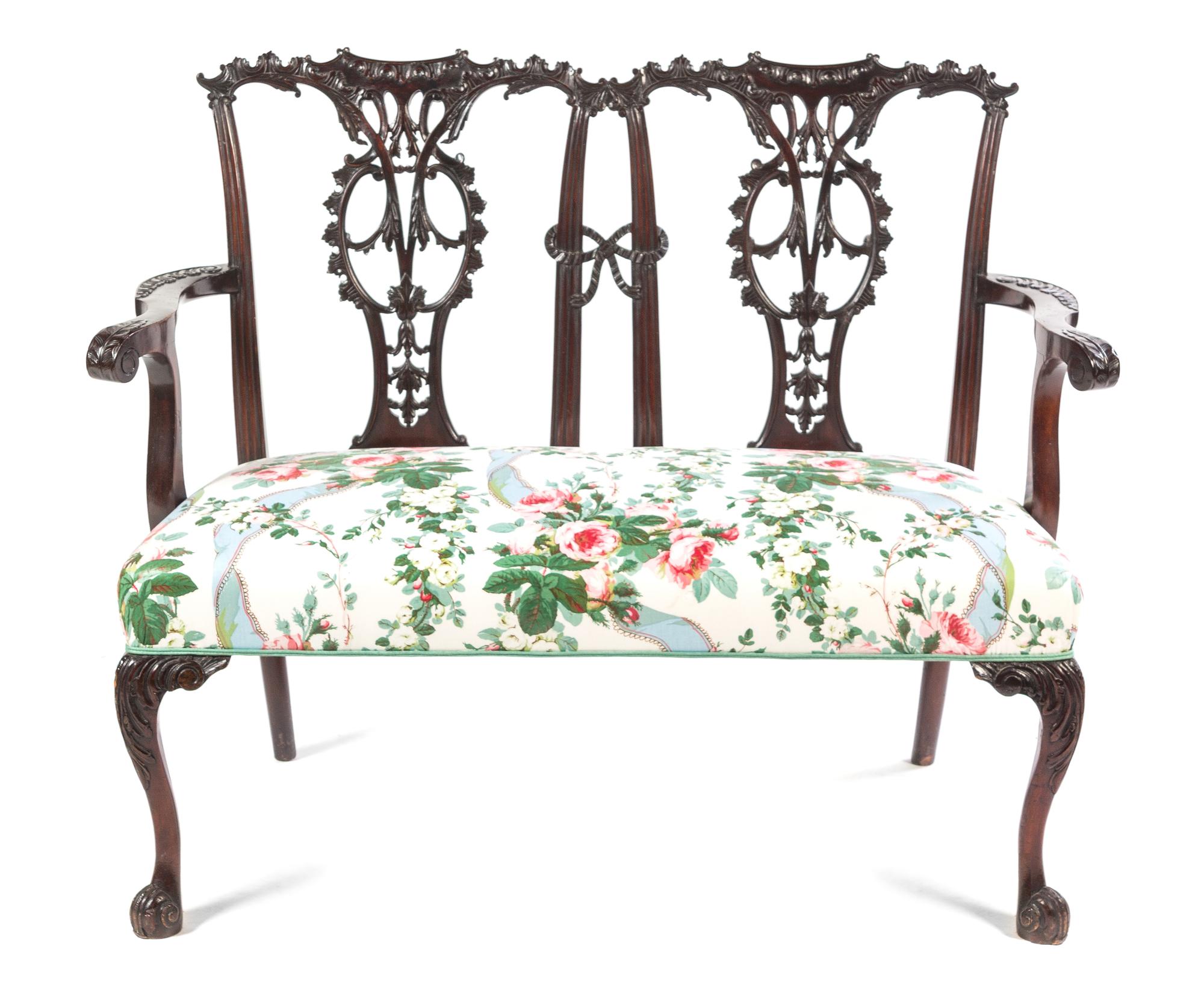 A Chippendale Style Mahogany Double Back Settee Height 36 1/2 x width 45 1/2 x depth 21 inches. — 19TH CENTURY