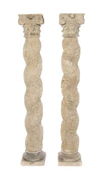 A Pair of Solomonic Cast Stone Columns, Height 69 inches.