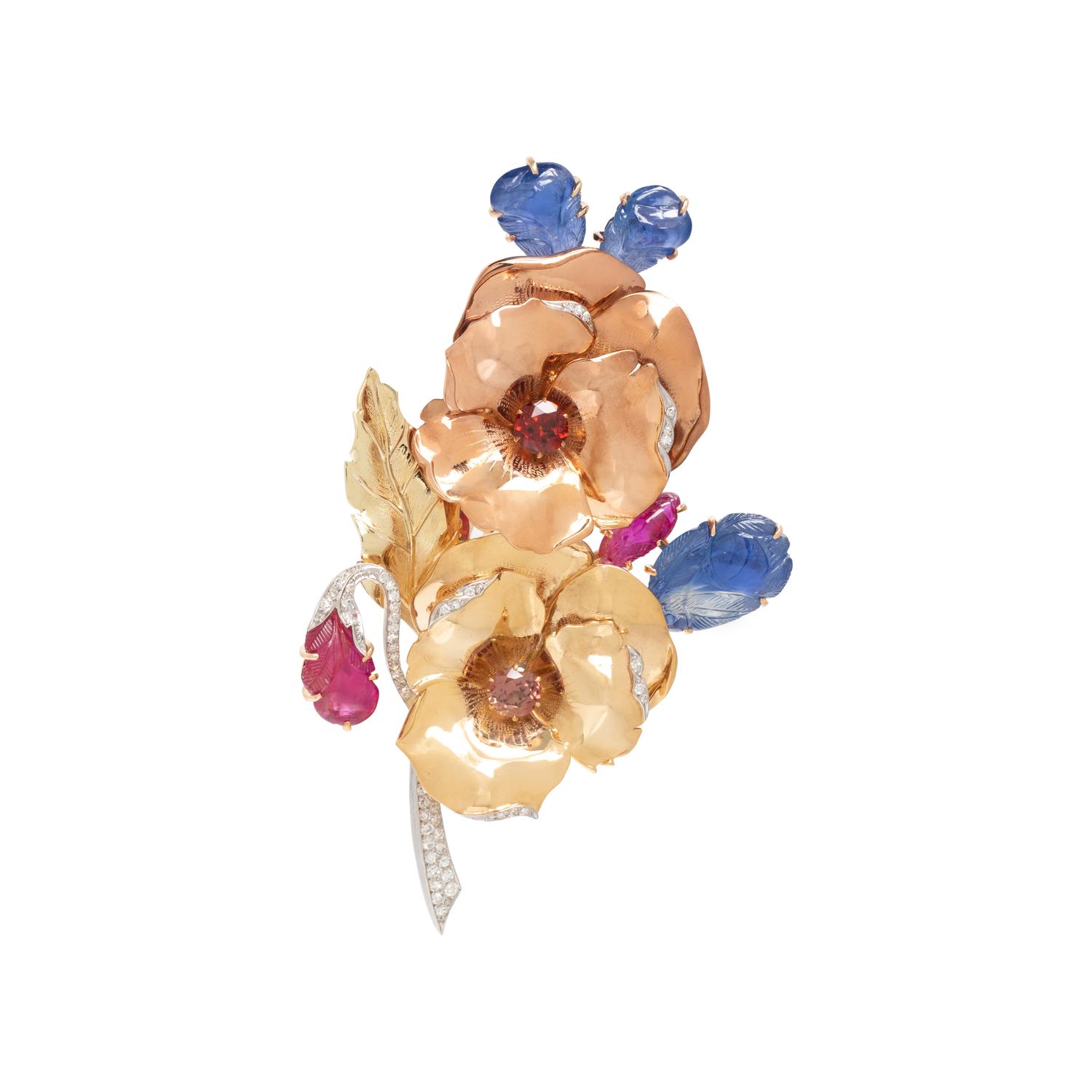 RETRO, MULTIGEM FLORAL BROOCH