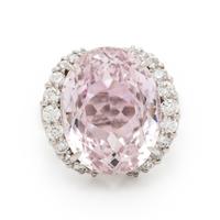 Kunzite, Diamond, and Platinum Ring