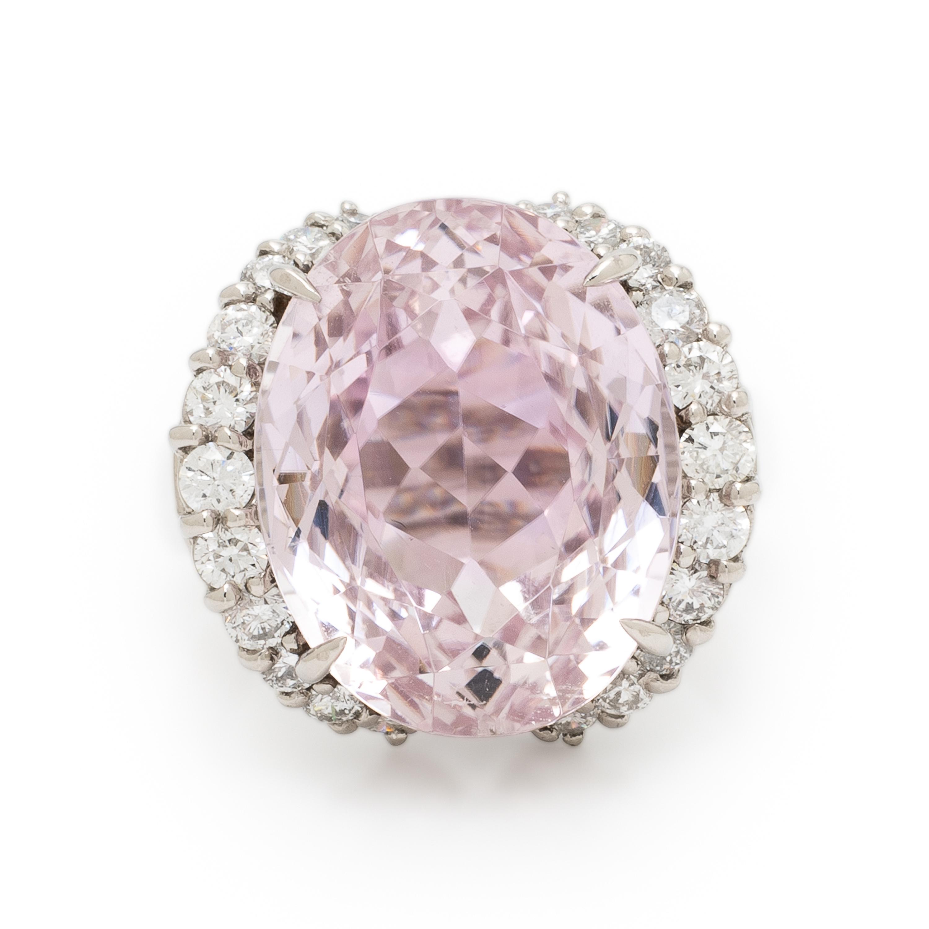 Kunzite, Diamond, and Platinum Ring