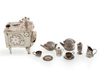 Navajo Sterling Silver Miniature Curio Stove and Tea Set