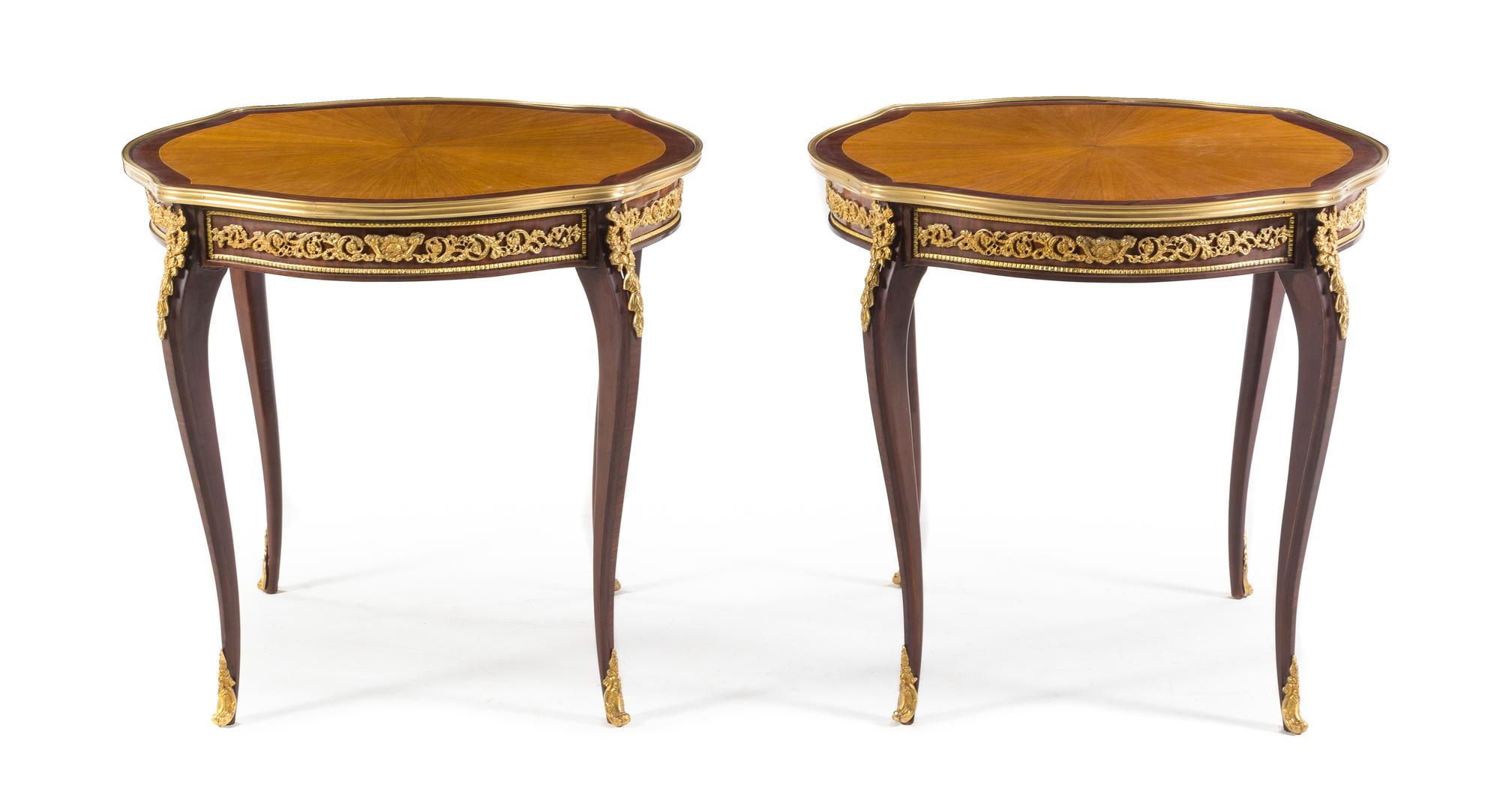 A Pair of Louis XV Style Gilt Metal Mounted Tables Height 30 x width 31 3/4 inches. — 20TH CENTURY