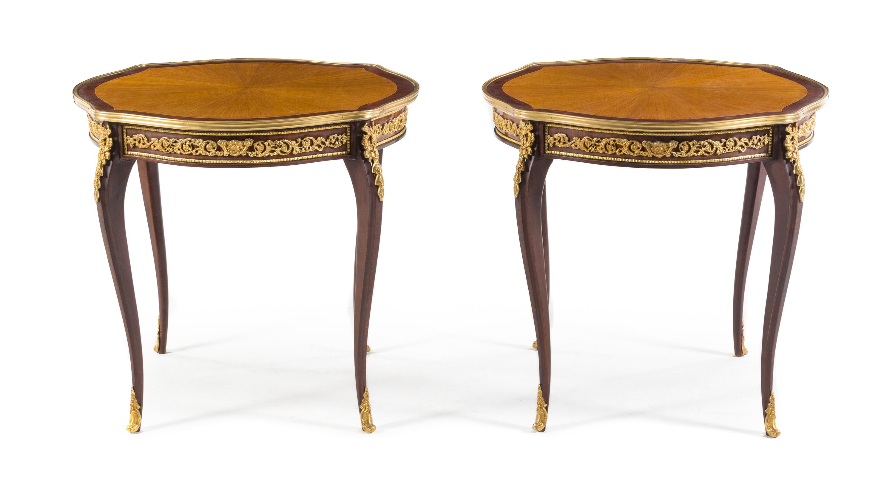 A Pair of Louis XV Style Gilt Metal Mounted Tables Height 30 x width 31 3/4 inches. — 20TH CENTURY
