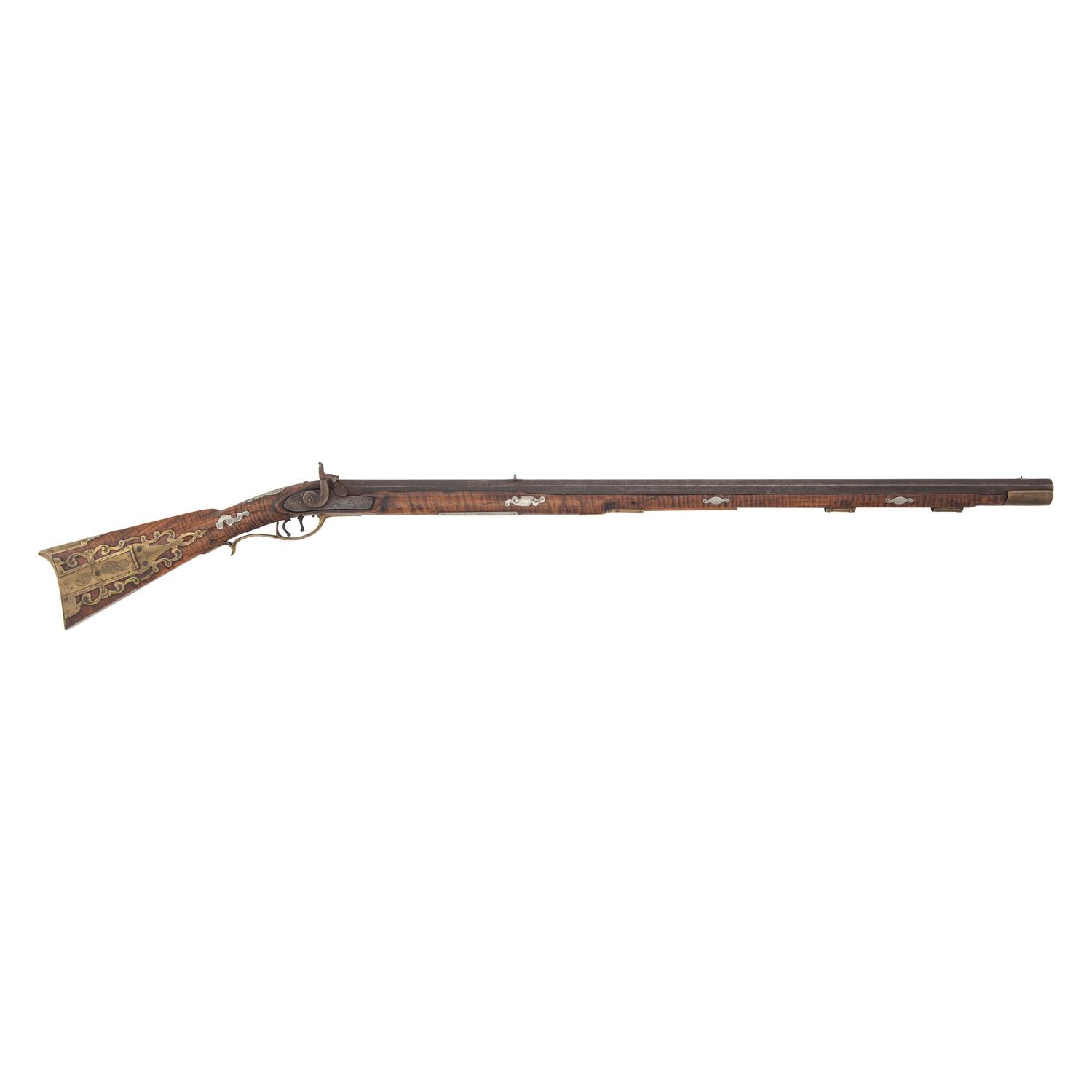 Attractive German Silver Mounted Full Stock Percussion Altered Kentucky Rifle Signed "Armstrong"