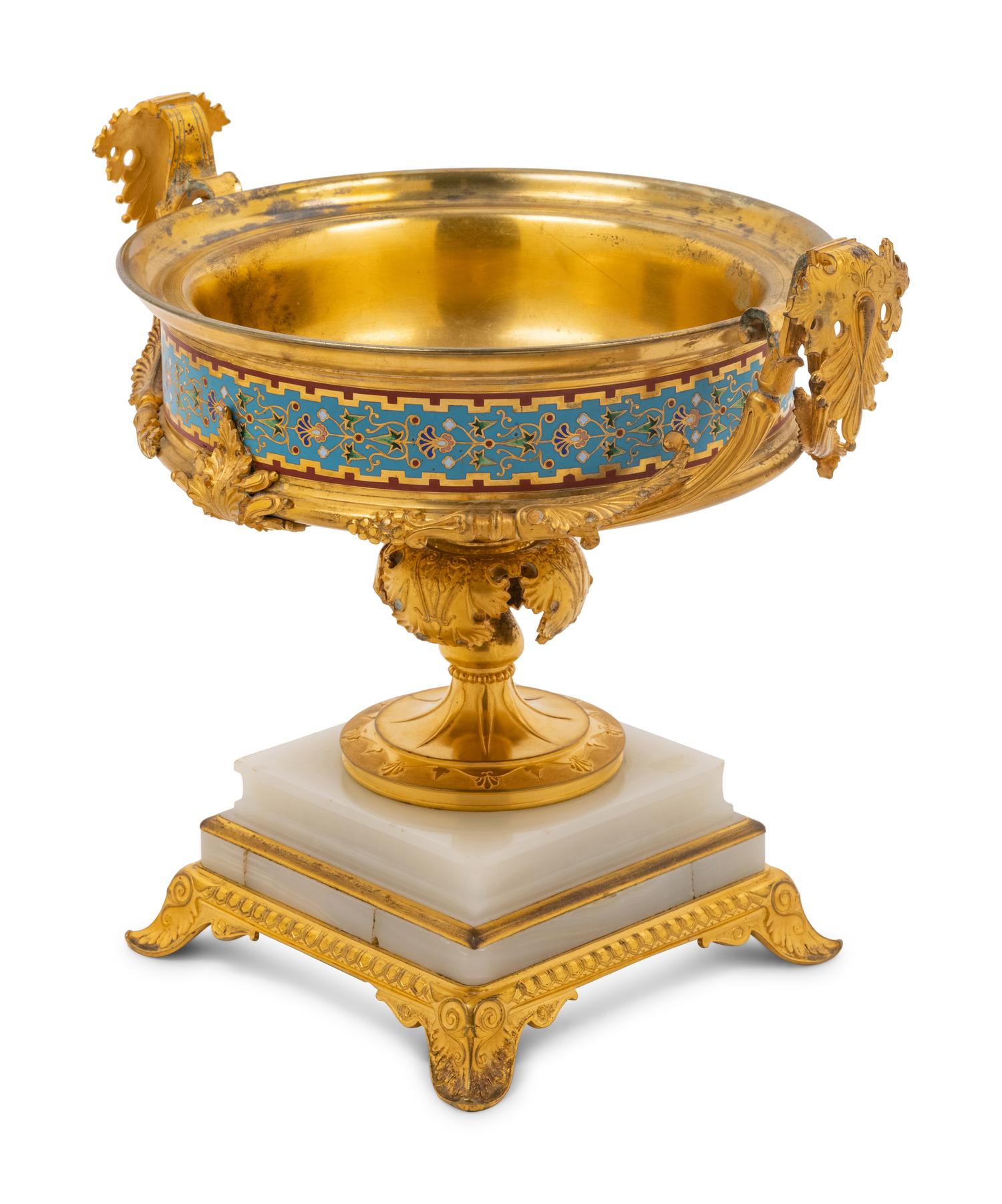 A French Gilt Bronze, Onyx and Champlevé Center Bowl