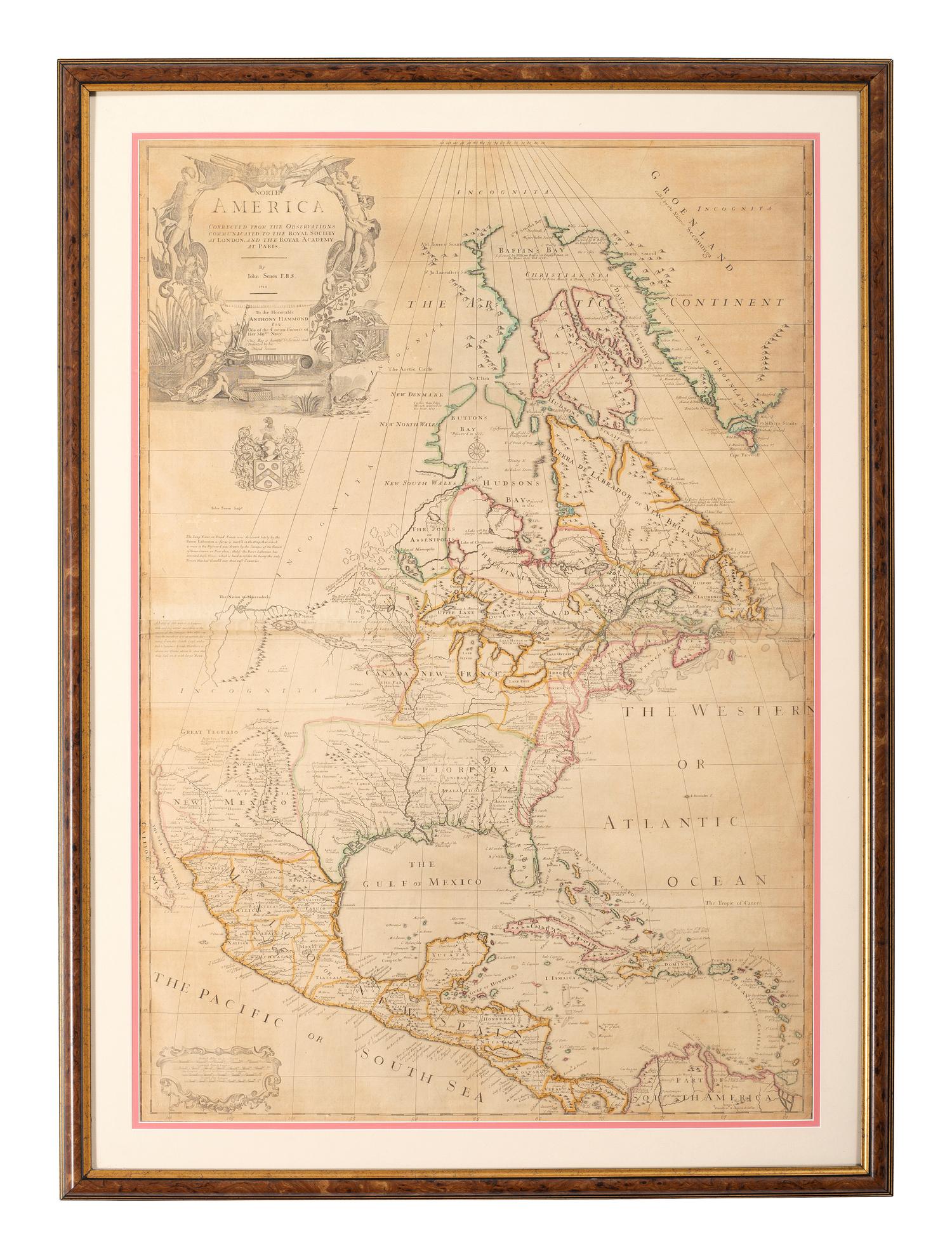 [MAPS & ATLASES]. SENEX, John (1678-1740). North America Corrected from the Observations Communicated to the Royal Society at London and the Royal Academy at Paris. London: N.p., 1710.