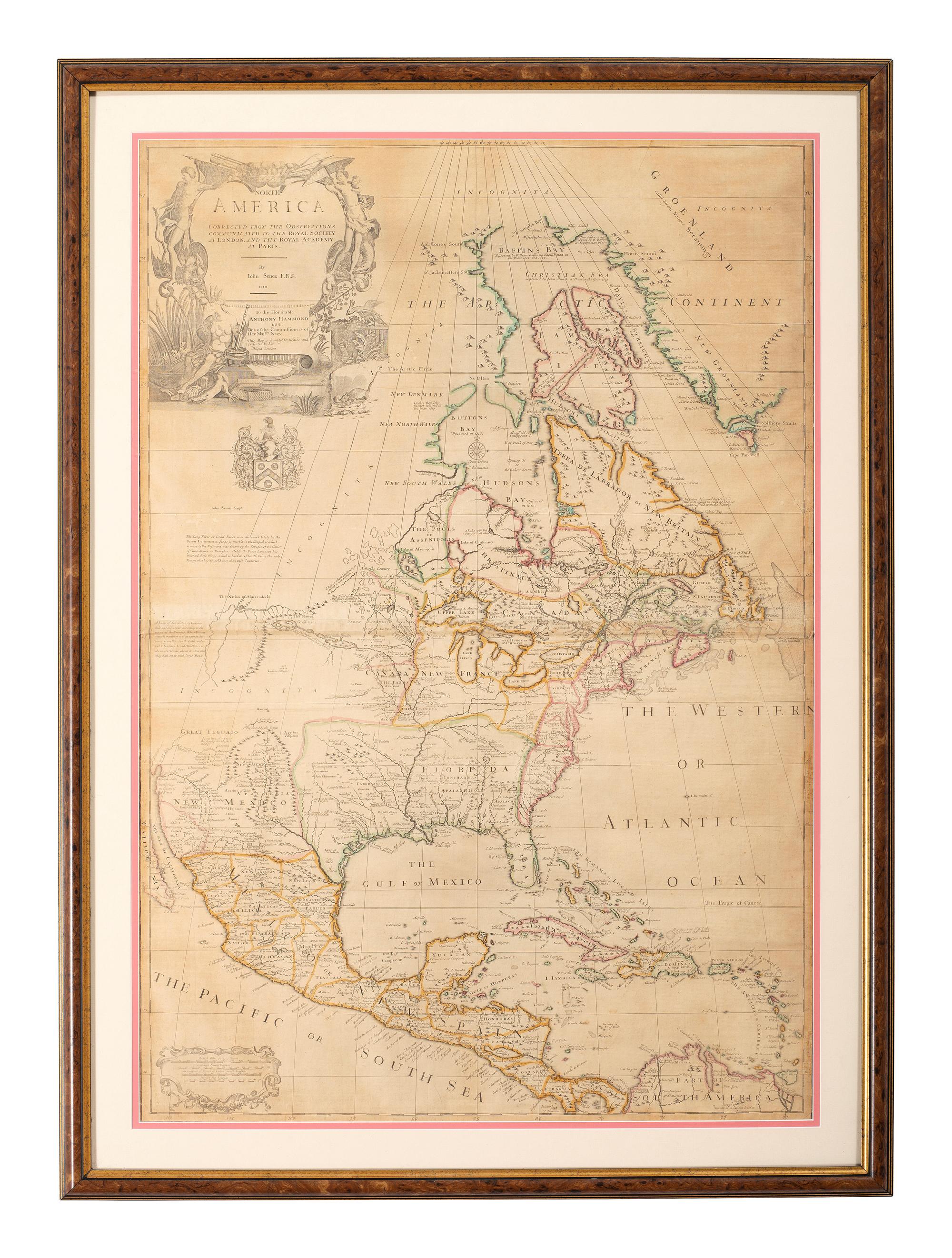 [MAPS & ATLASES]. SENEX, John (1678-1740). North America Corrected from the Observations Communicated to the Royal Society at London and the Royal Academy at Paris. London: N.p., 1710.