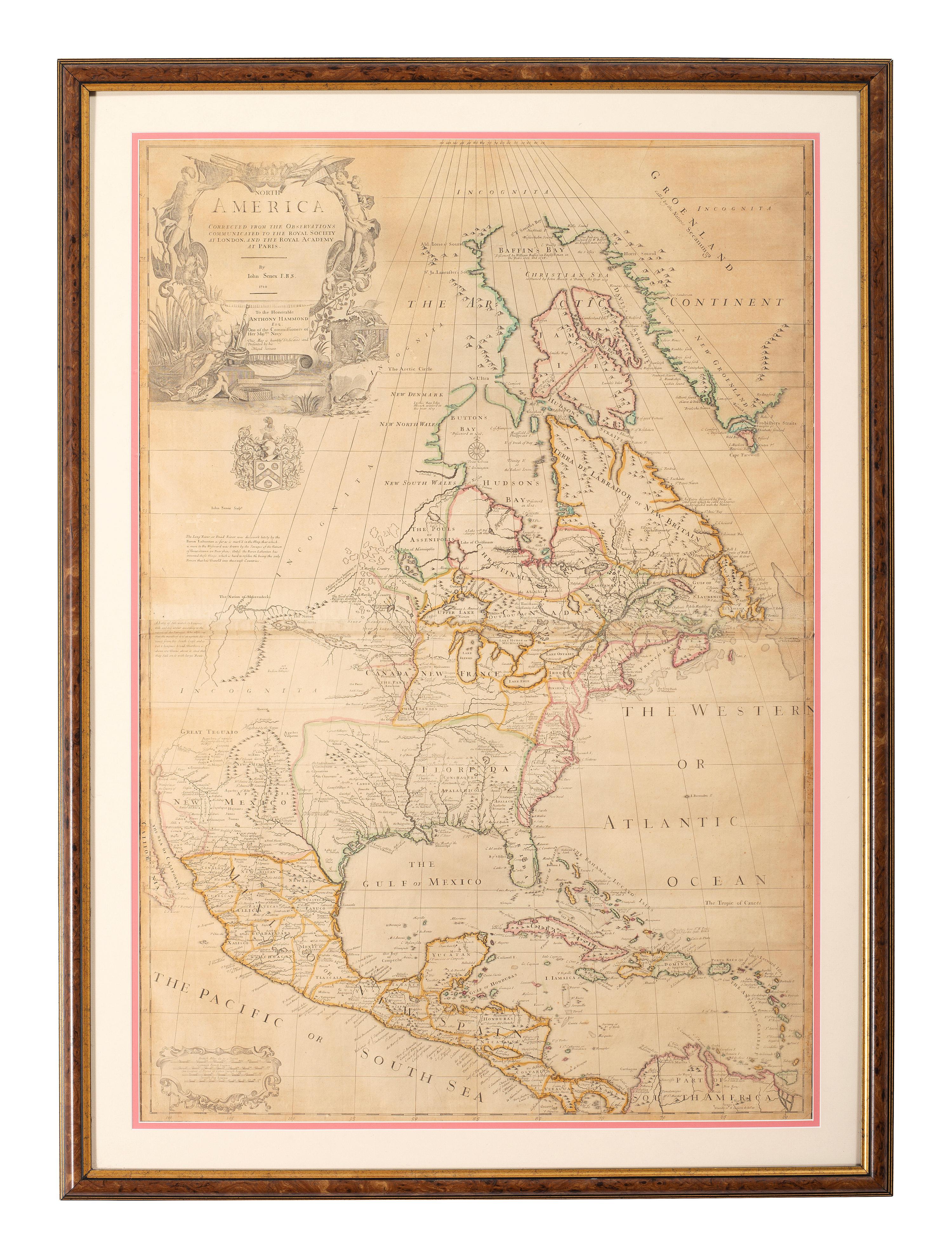 [MAPS & ATLASES]. SENEX, John (1678-1740). North America Corrected from the Observations Communicated to the Royal Society at London and the Royal Academy at Paris. London: N.p., 1710.