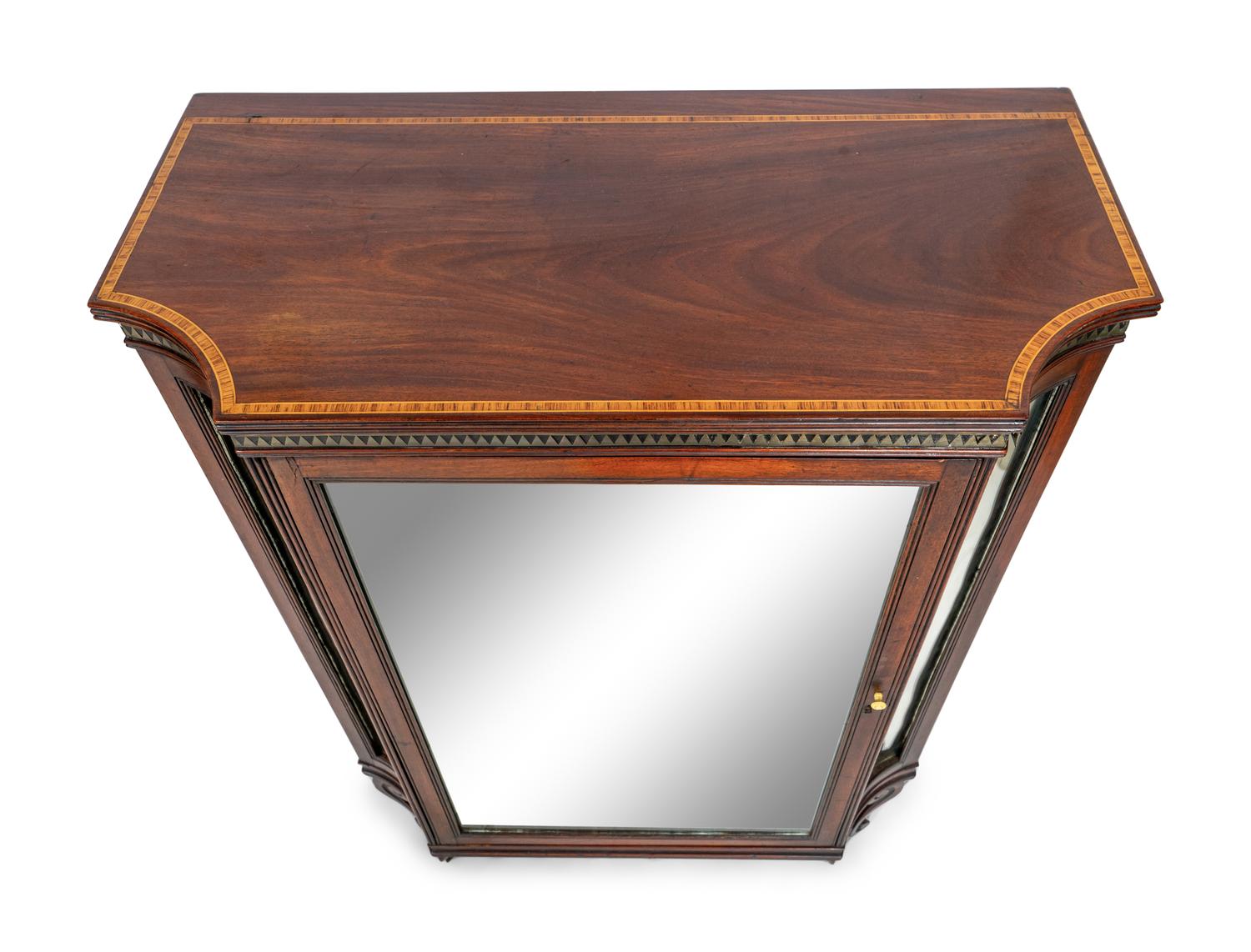 A Pair of Late Regency Brass and Satinwood-Inlaid Mahogany Cabinets