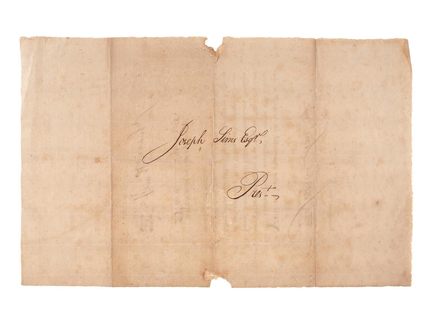[PENNSYLVANIA]. Warrant for a list of men eligible for militia service in Philadelphia, PA. 23 April 1788.