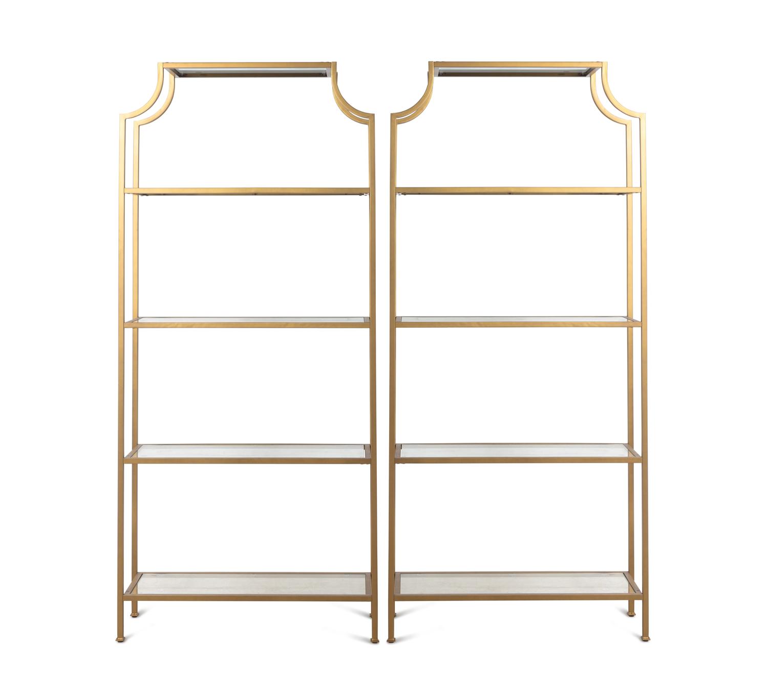 A Pair of Contemporary Brass and Glass Étagères