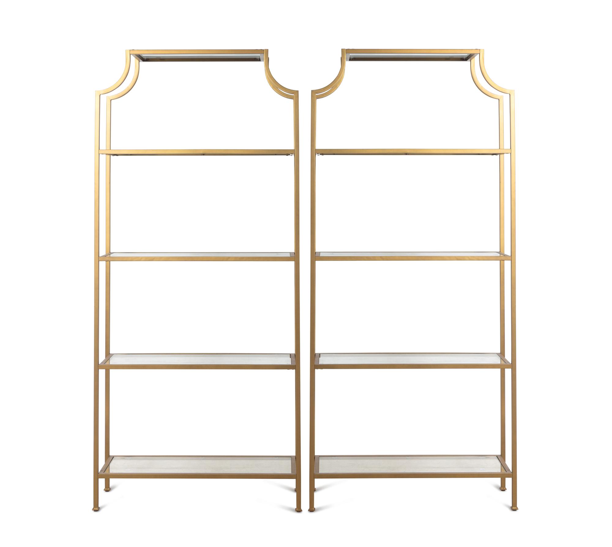 A Pair of Contemporary Brass and Glass Étagères