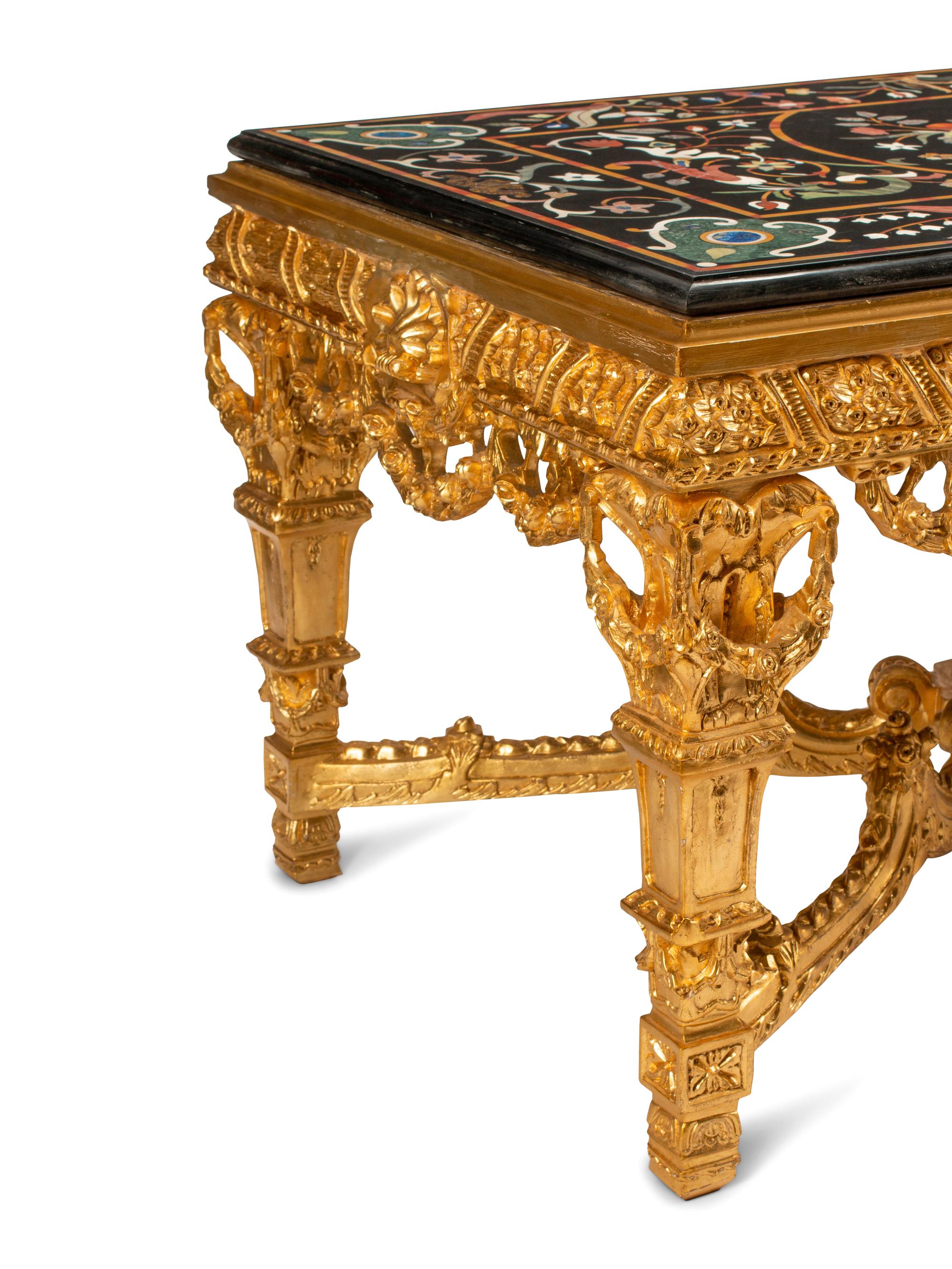 A Louis XIV Style Giltwood Specimen Marble-Top Table