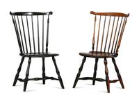 A Black-Painted Volute Carved Comb-Back Compass-Seat Windsor Side Chair