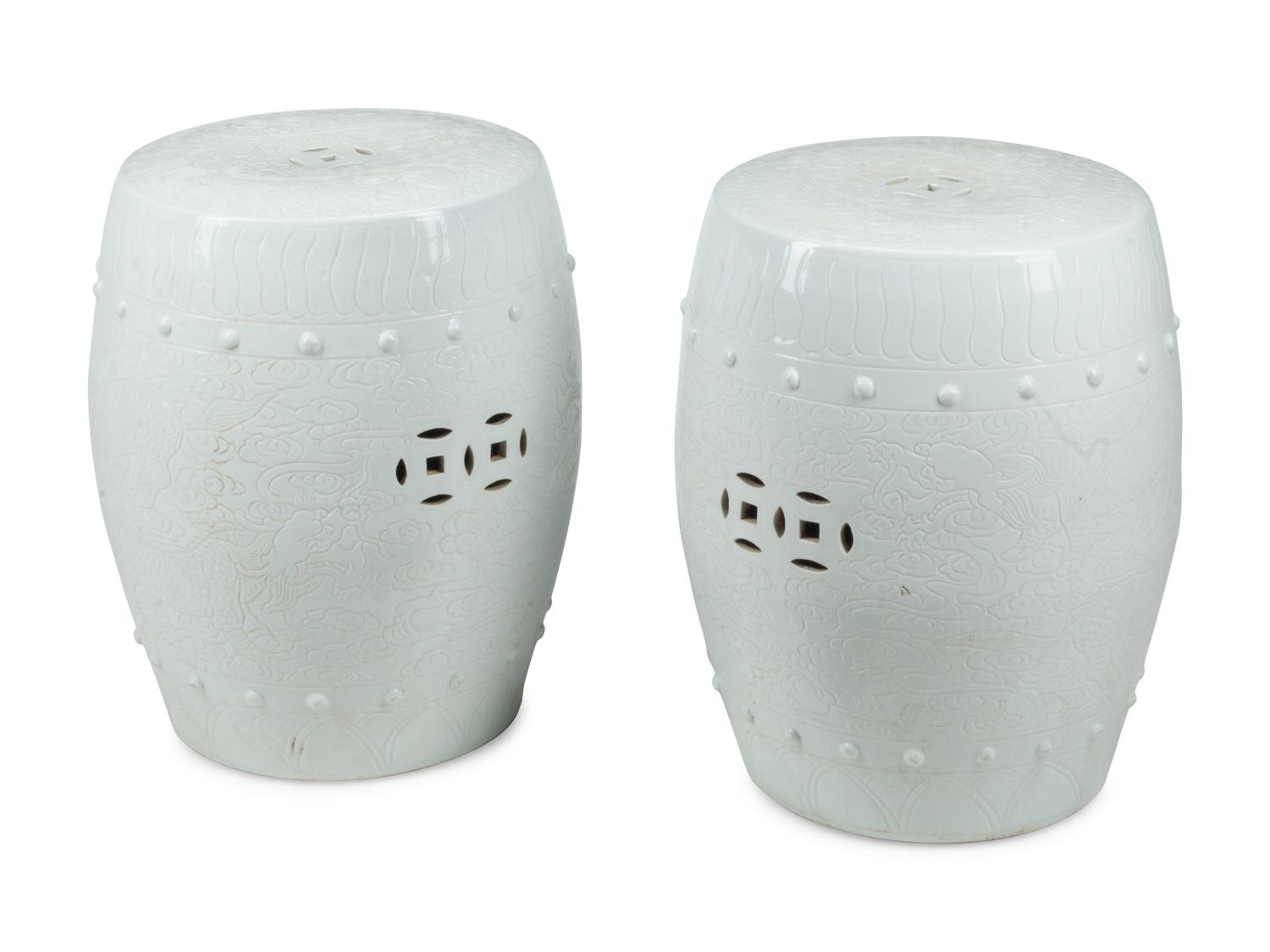 A Pair of Chinese 'Blanc de Chine' Garden Seats