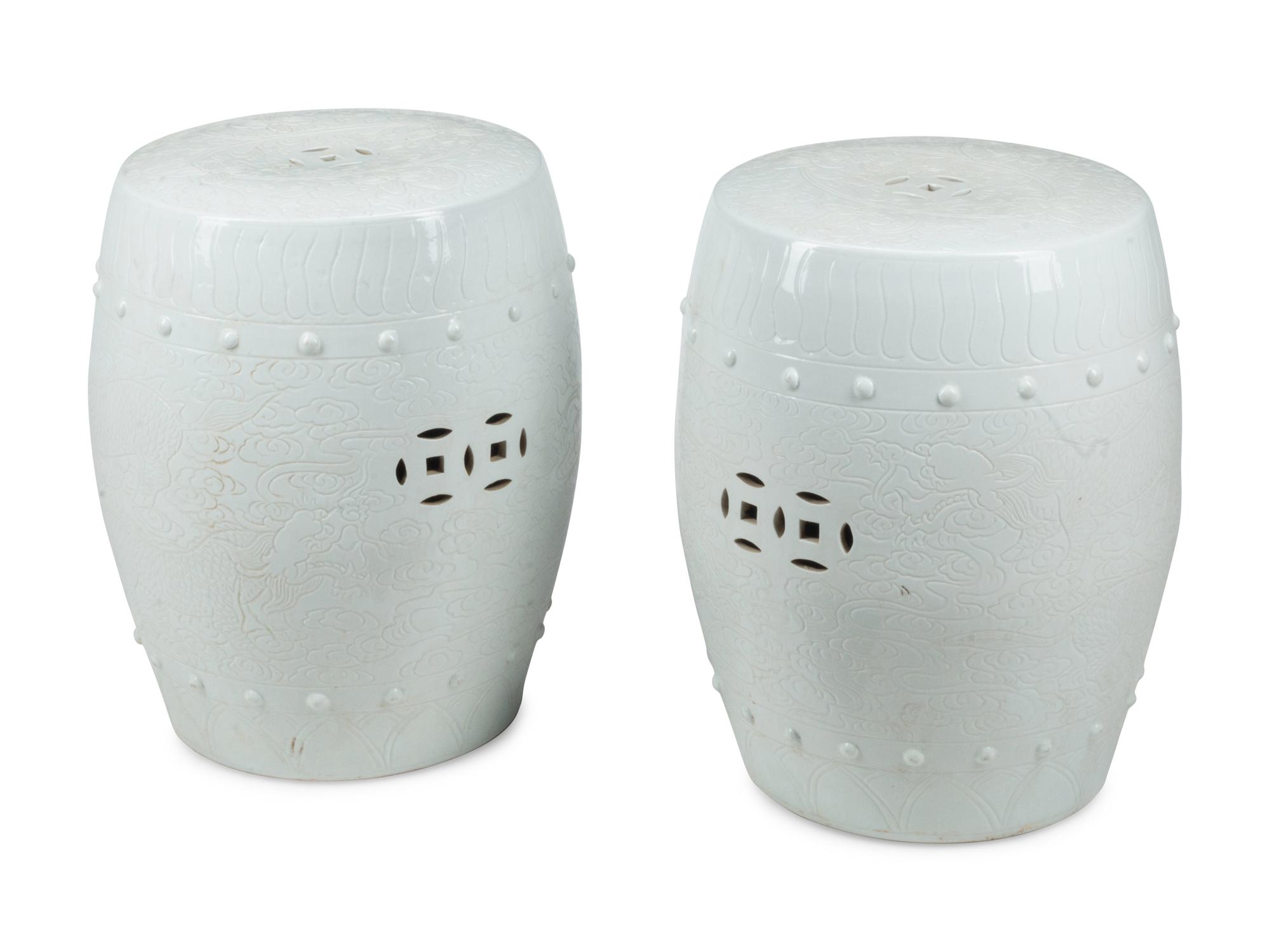 A Pair of Chinese 'Blanc de Chine' Garden Seats