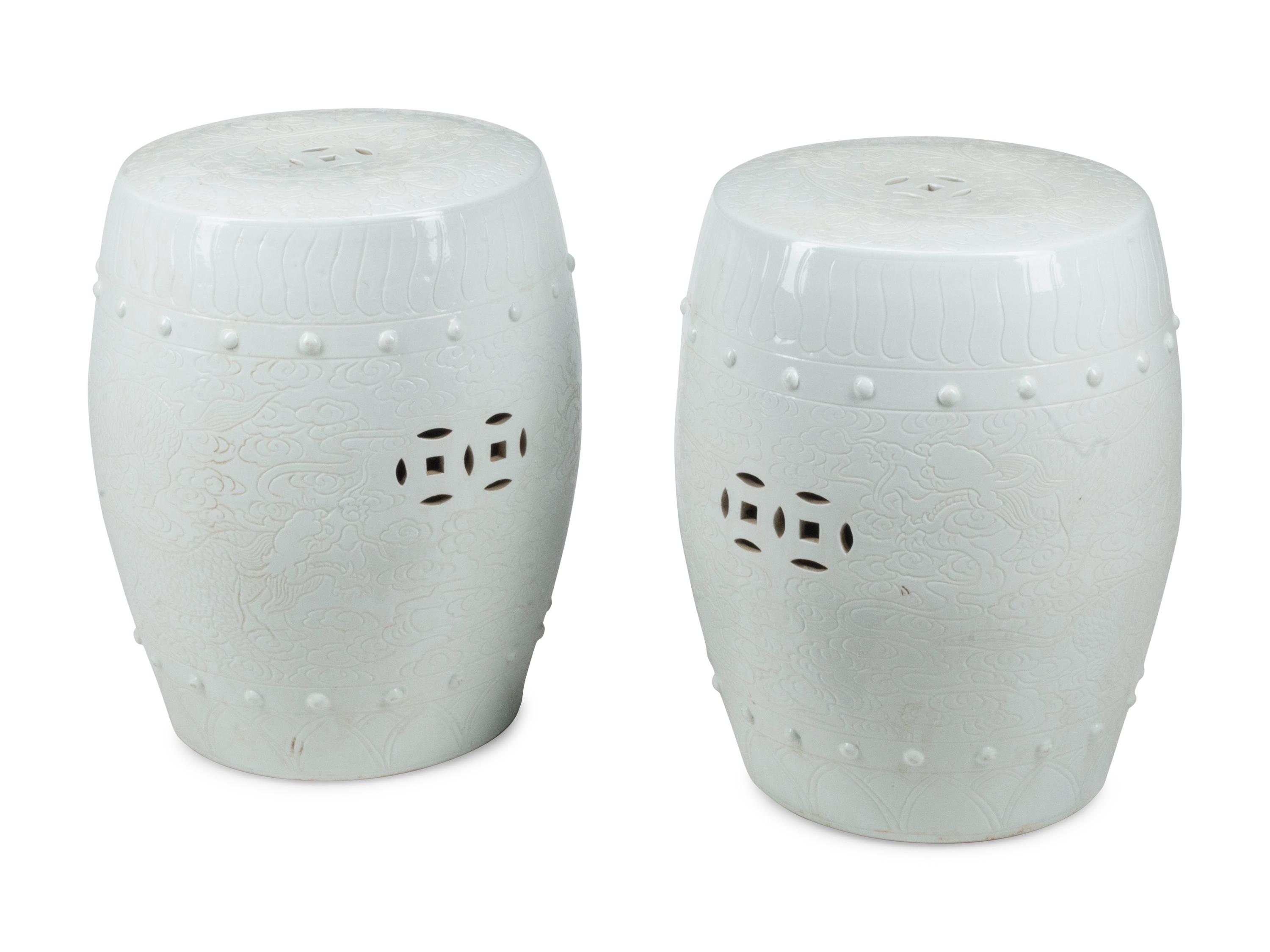 A Pair of Chinese 'Blanc de Chine' Garden Seats