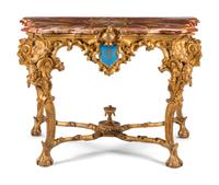 A Venetian Carved Giltwood Marble-Top Console Table