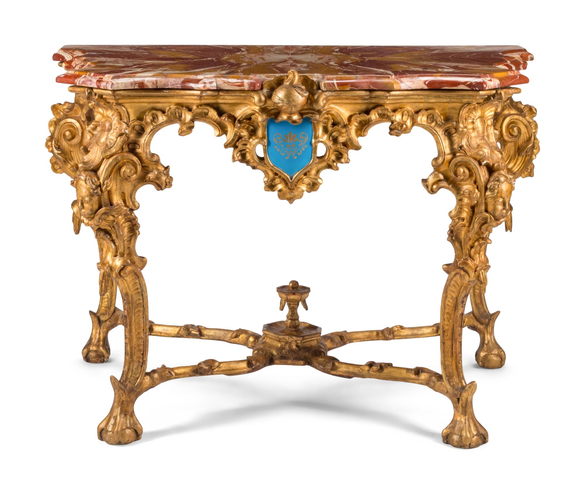 A Venetian Carved Giltwood Marble-Top Console Table