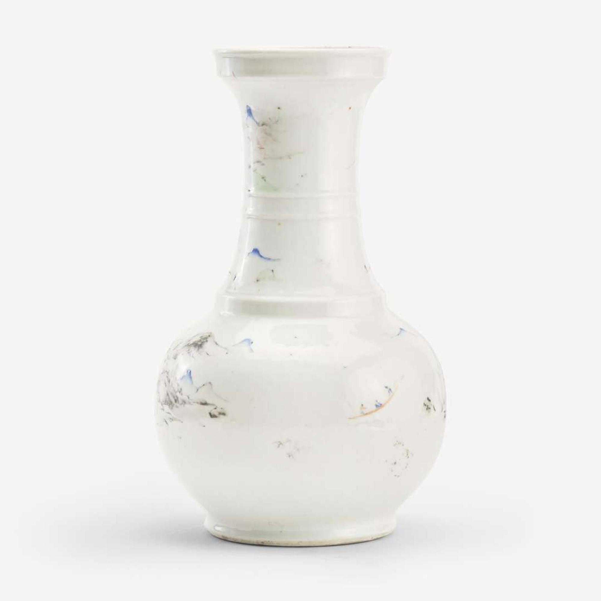 A Chinese porcelain large bottle vase decorated with landscapes 瓷胎画山水荸荠瓶 Qing dynasty ?