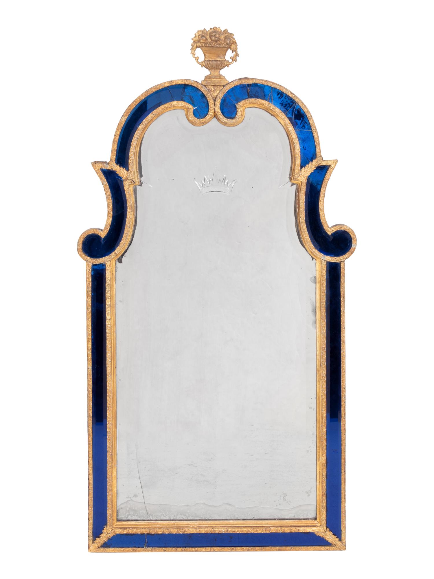 A Swedish Giltwood and Cobalt Blue Glass Mirror in the Manner of Burchard or Gustav Precht