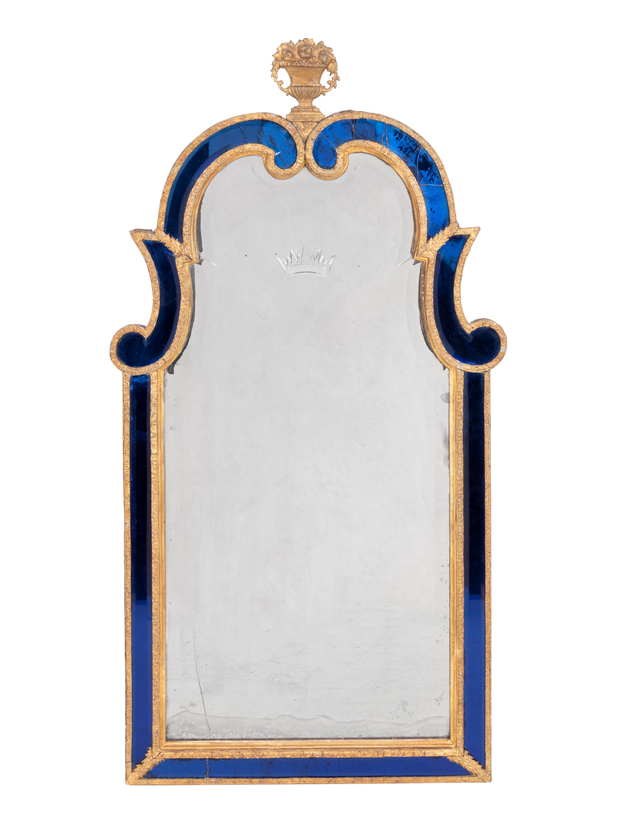 A Swedish Giltwood and Cobalt Blue Glass Mirror in the Manner of Burchard or Gustav Precht