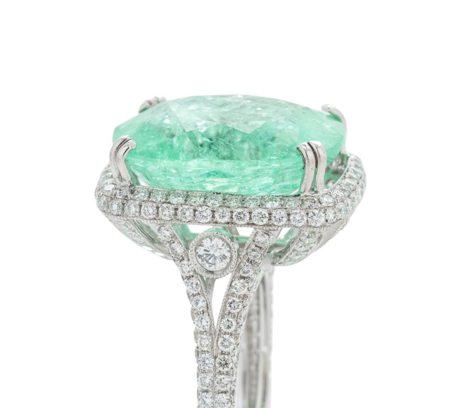 PARAIBA-TYPE TOURMALINE AND DIAMOND RING