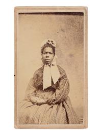 [EARLY PHOTOGRAPHY]. CDV of a young African American woman identified as a servant aboard the USS Neptune . New York: J.B. Gardner, ca 1865-1866.