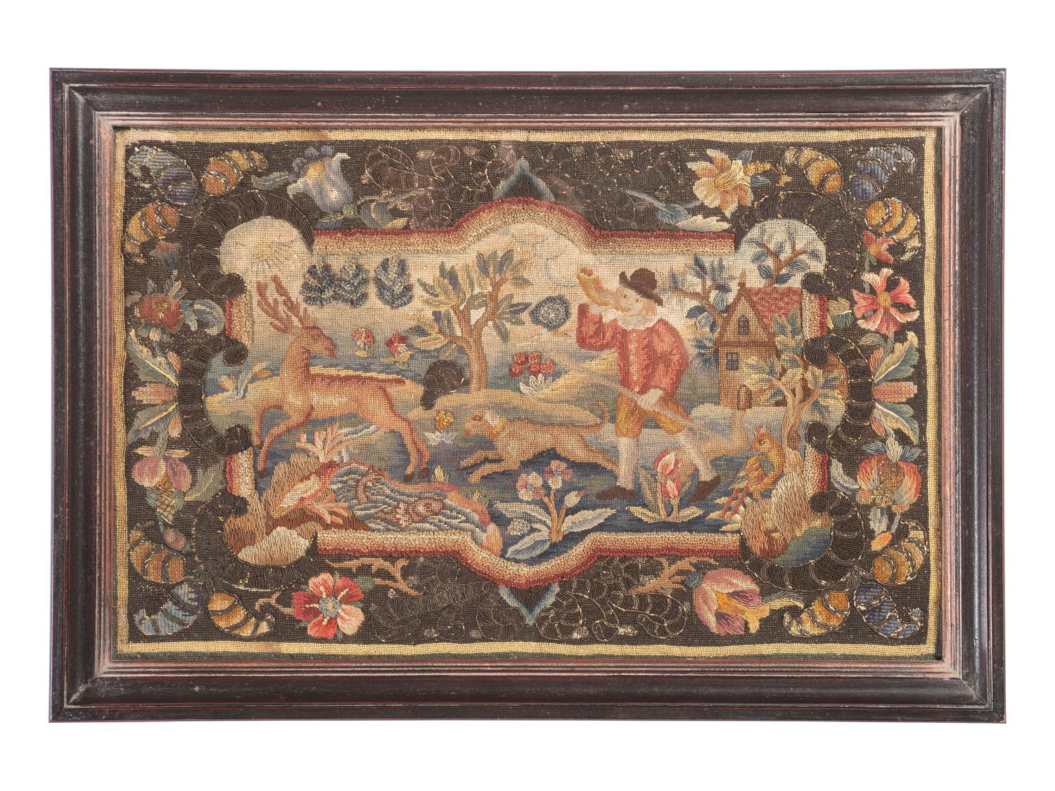 An English Needlework Embroidered Hunt Scene