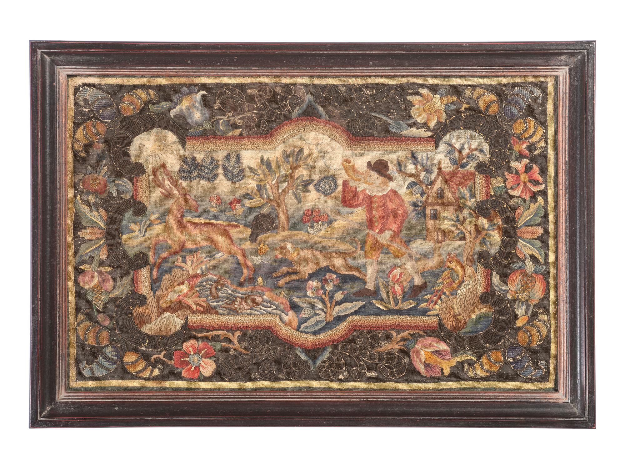 An English Needlework Embroidered Hunt Scene