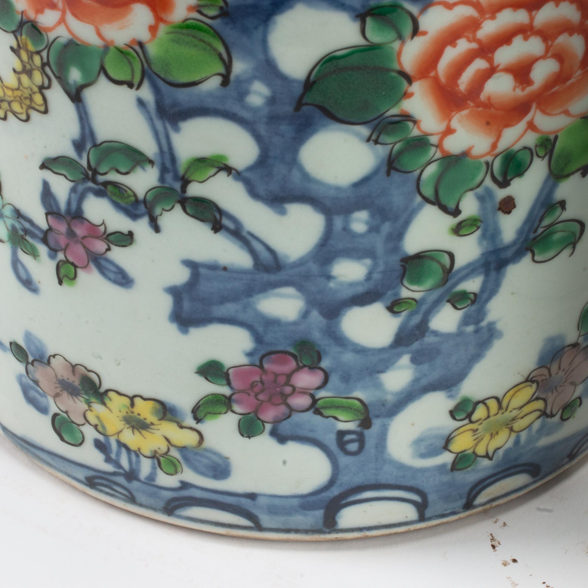 A Pair of Chinese Porcelain Cylindrical Lidded Jars